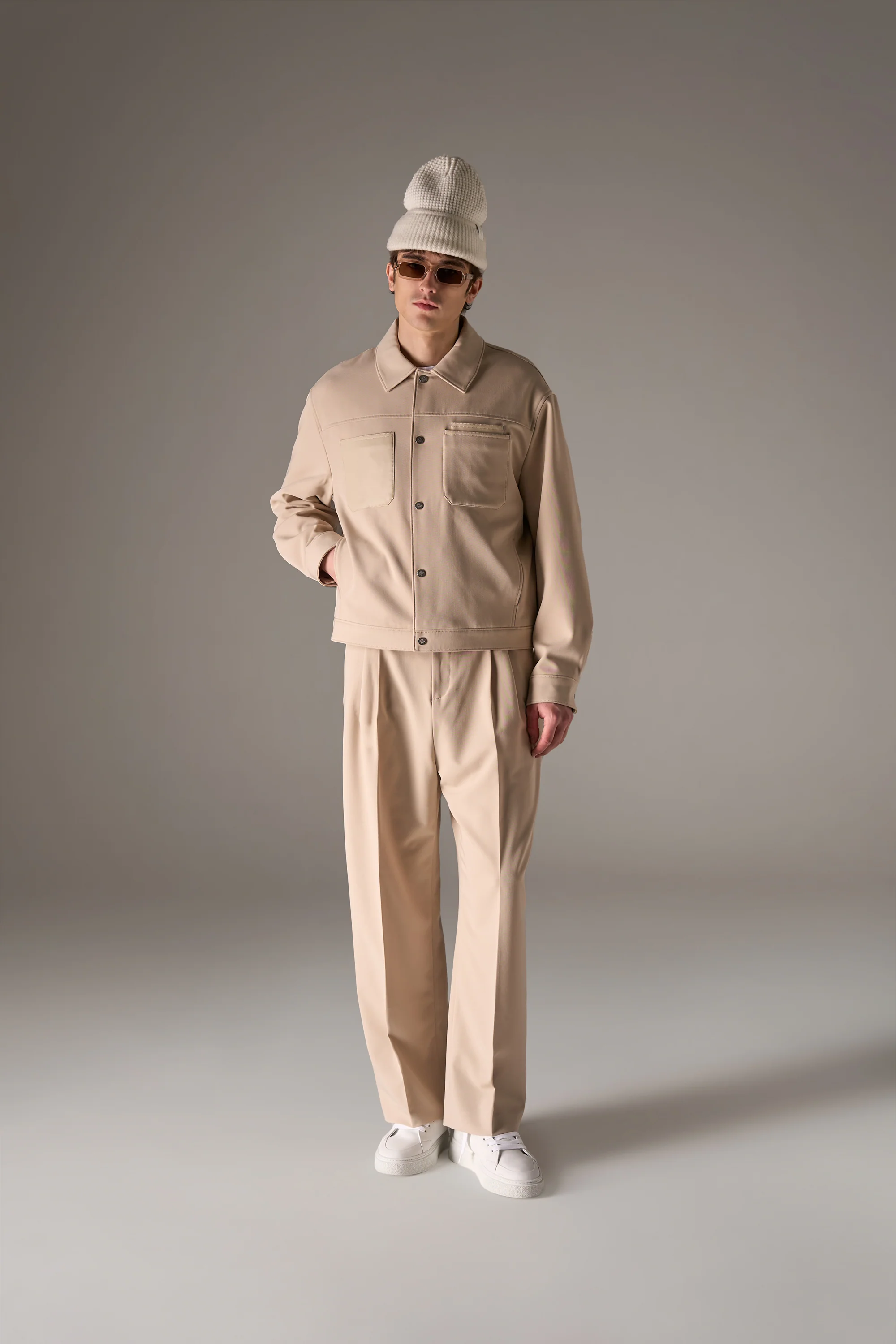 BARREL LEG TAILORED TROUSERS - STONE - Image 5