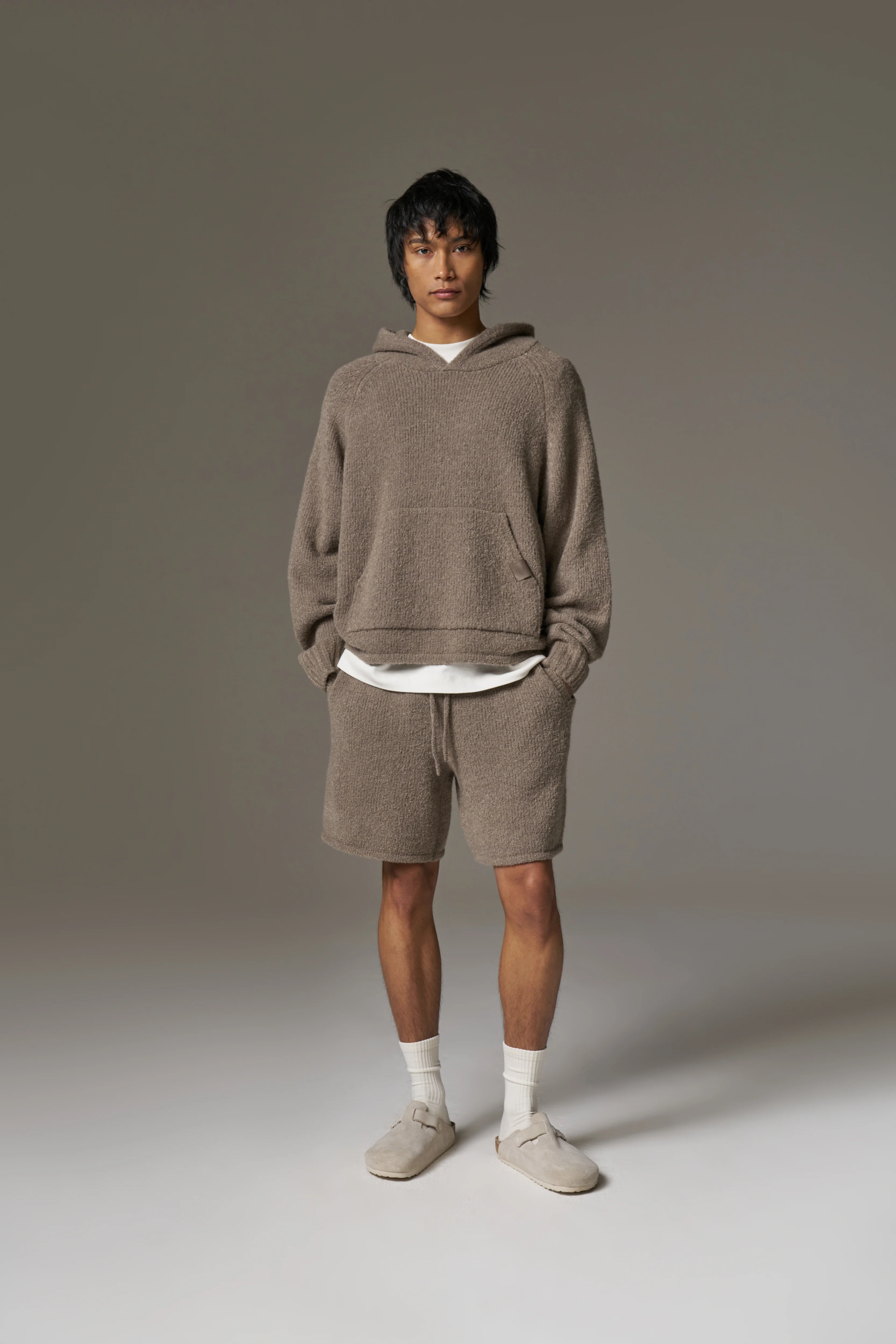 BOUCLE KNIT HOODIE - BROWN - Image 4