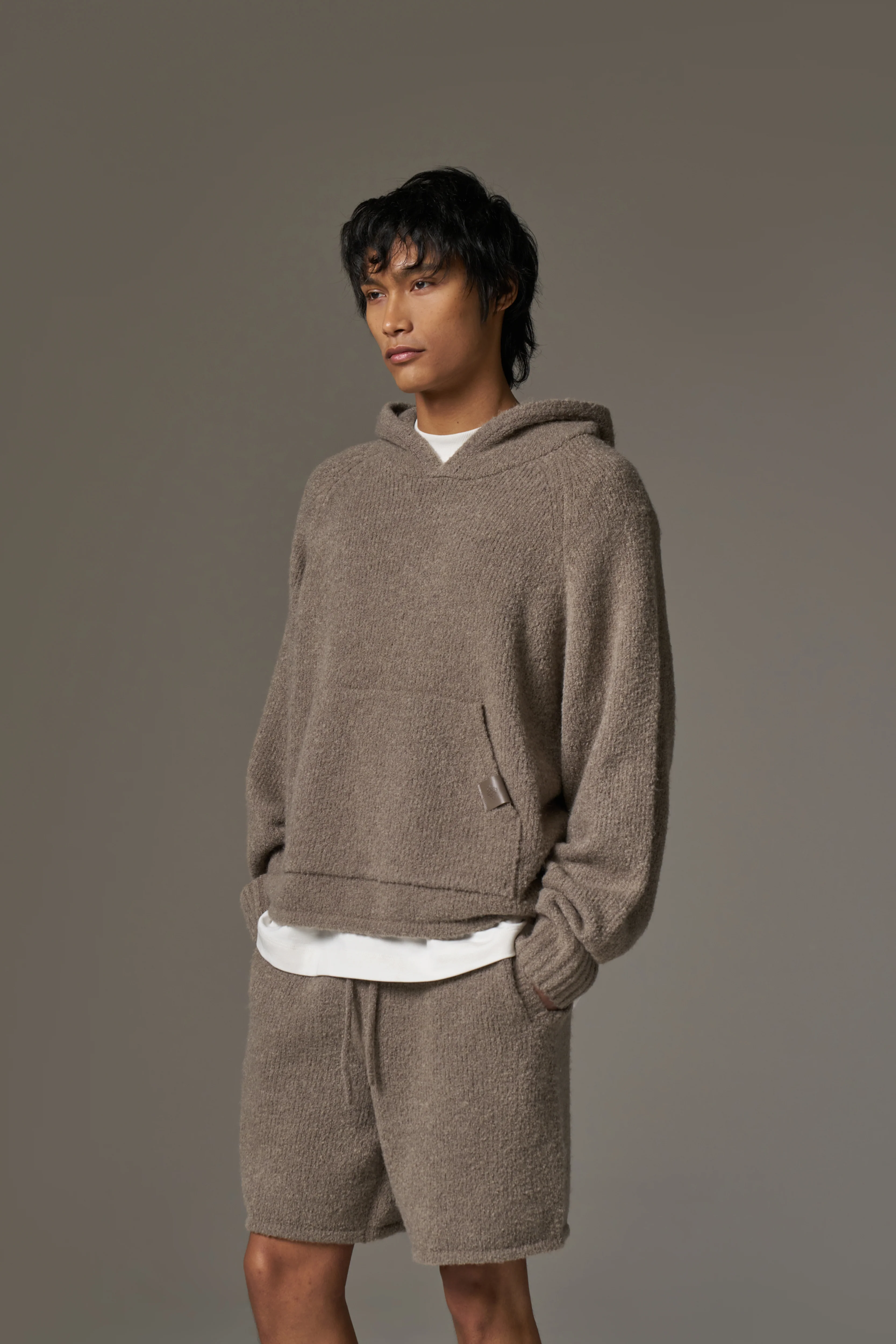 BOUCLE KNIT HOODIE - BROWN - Image 7
