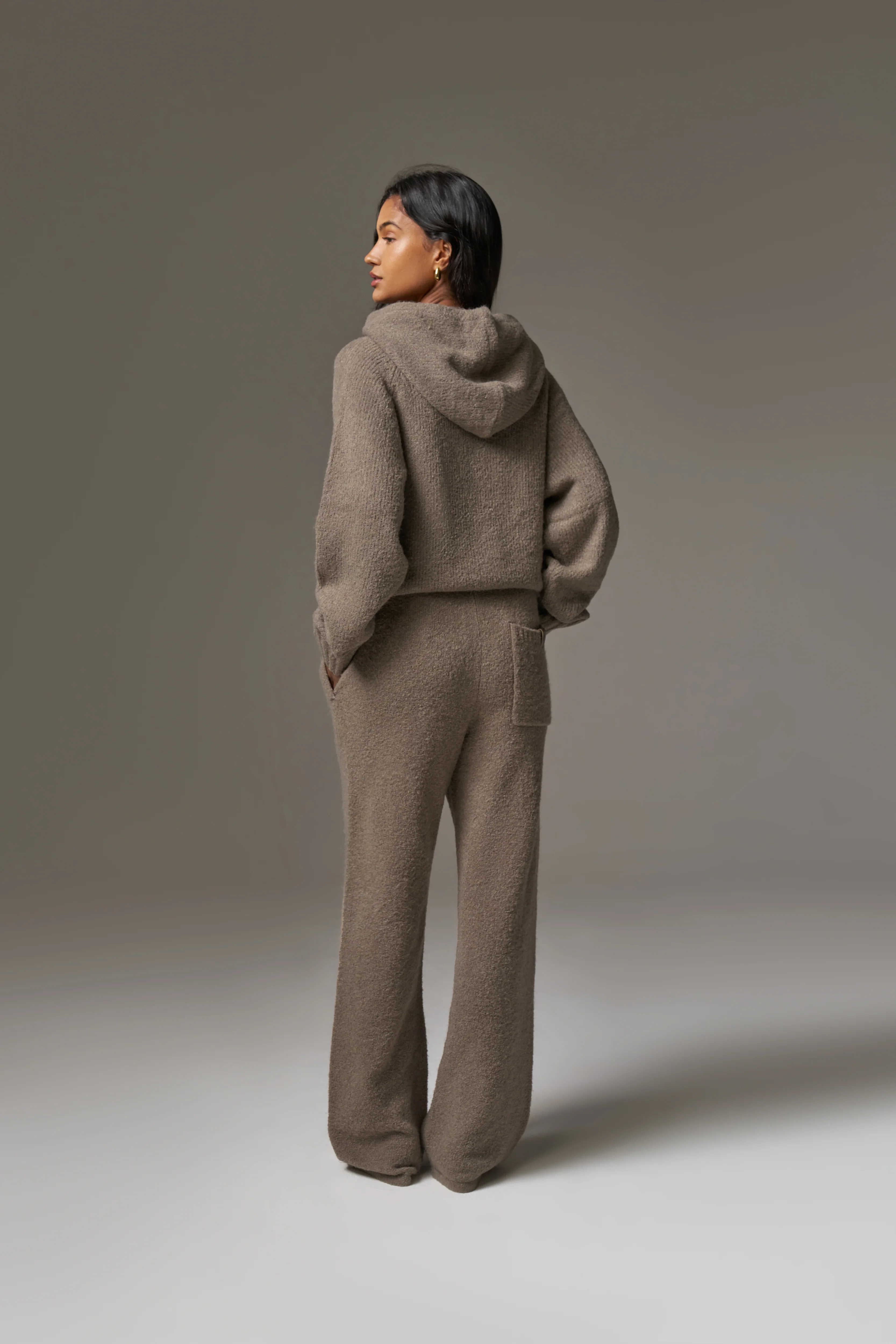 BOUCLE KNIT HOODIE - BROWN - Image 8