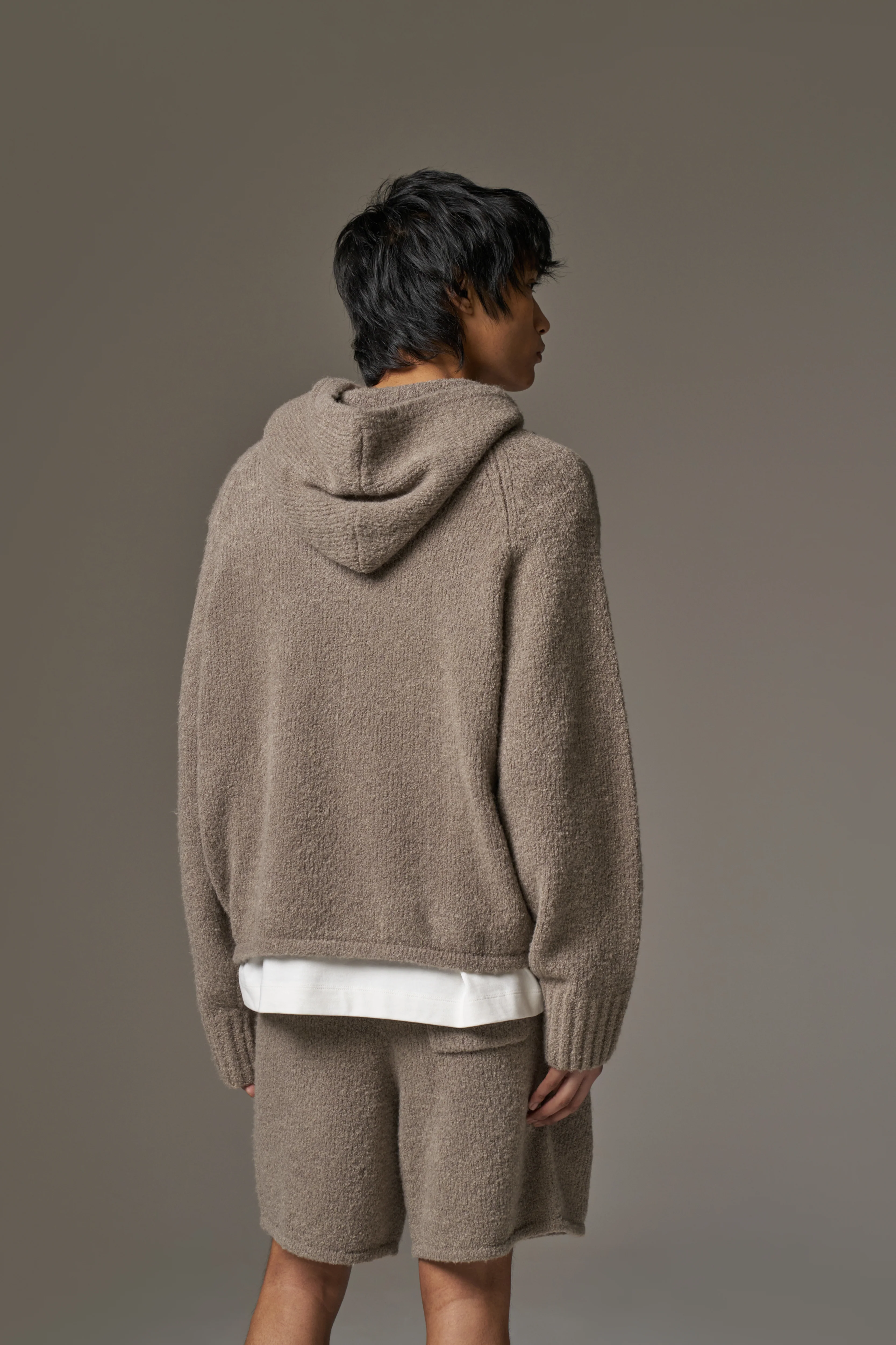 BOUCLE KNIT HOODIE - BROWN - Image 9