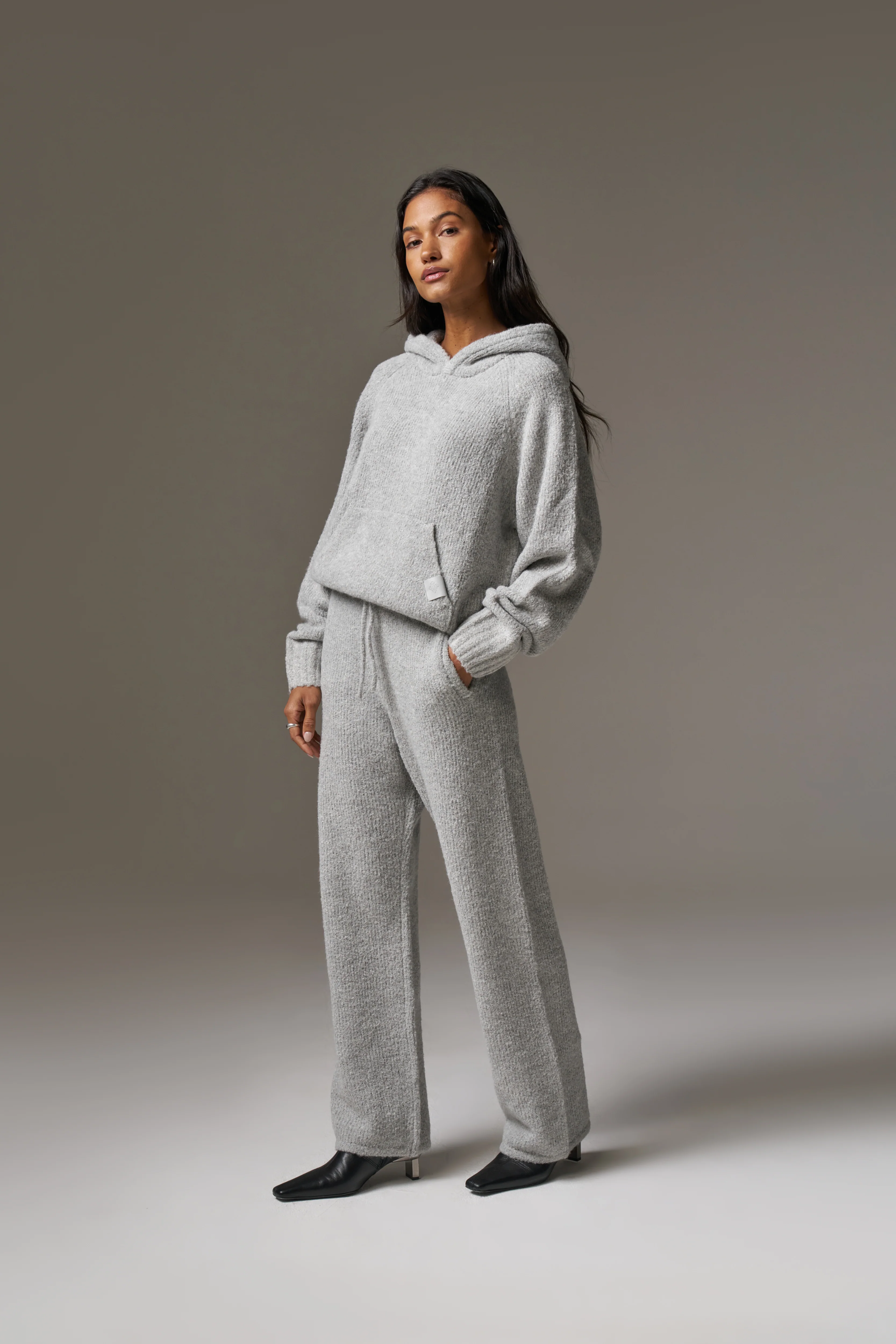 BOUCLE KNIT HOODIE - GREY MARL - Image 10