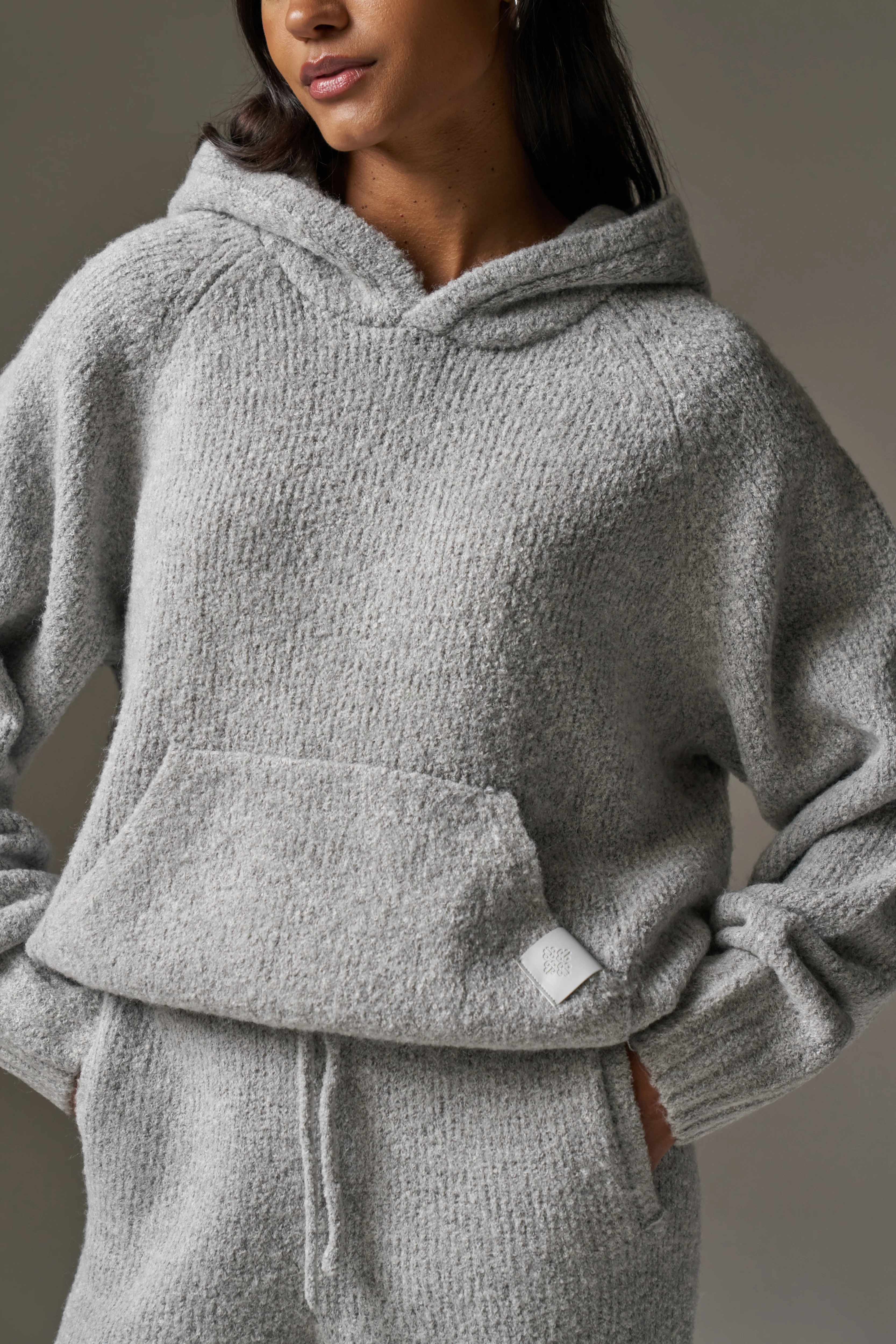 BOUCLE KNIT HOODIE - GREY MARL - Image 7