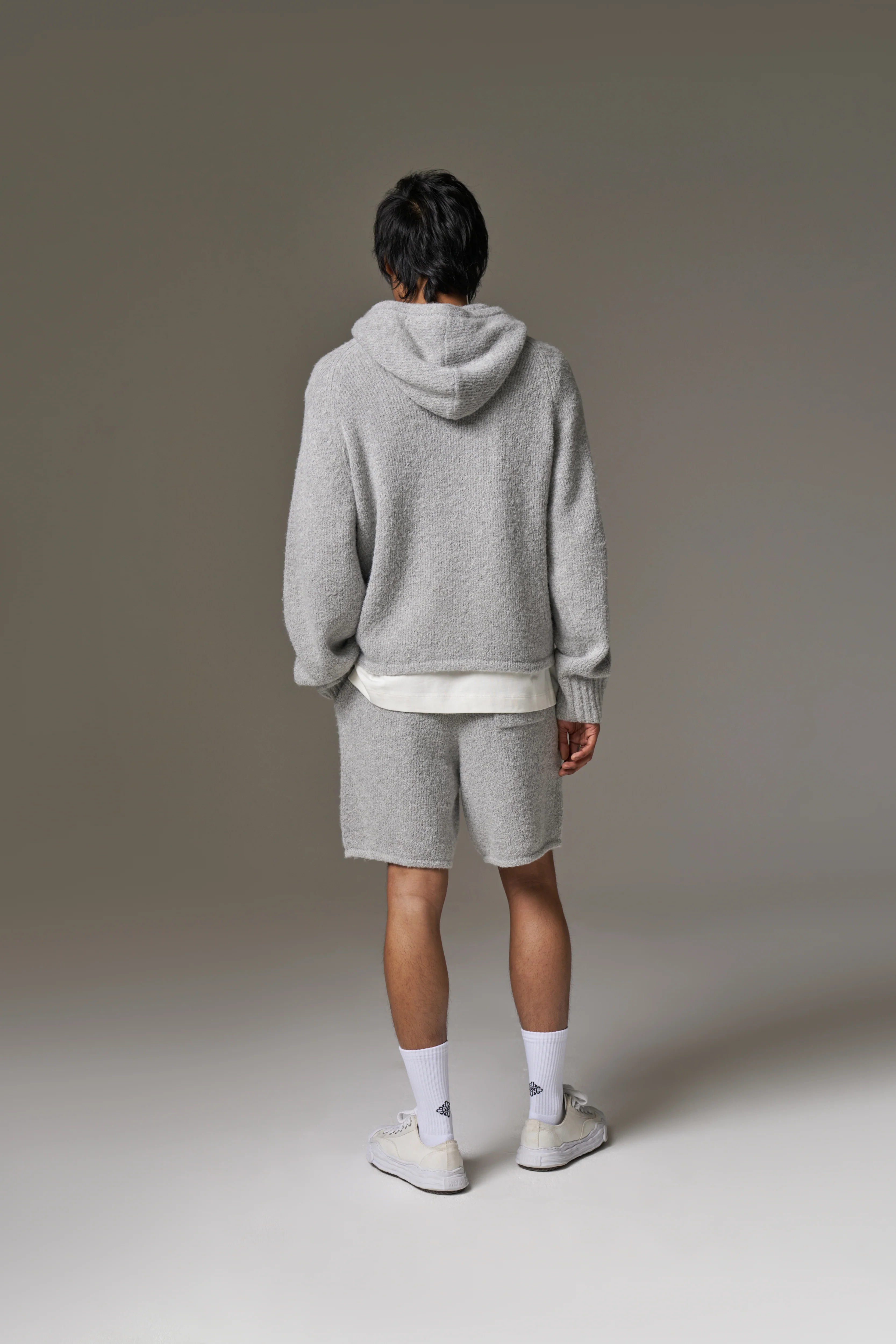 BOUCLE KNIT HOODIE - GREY MARL - Image 8