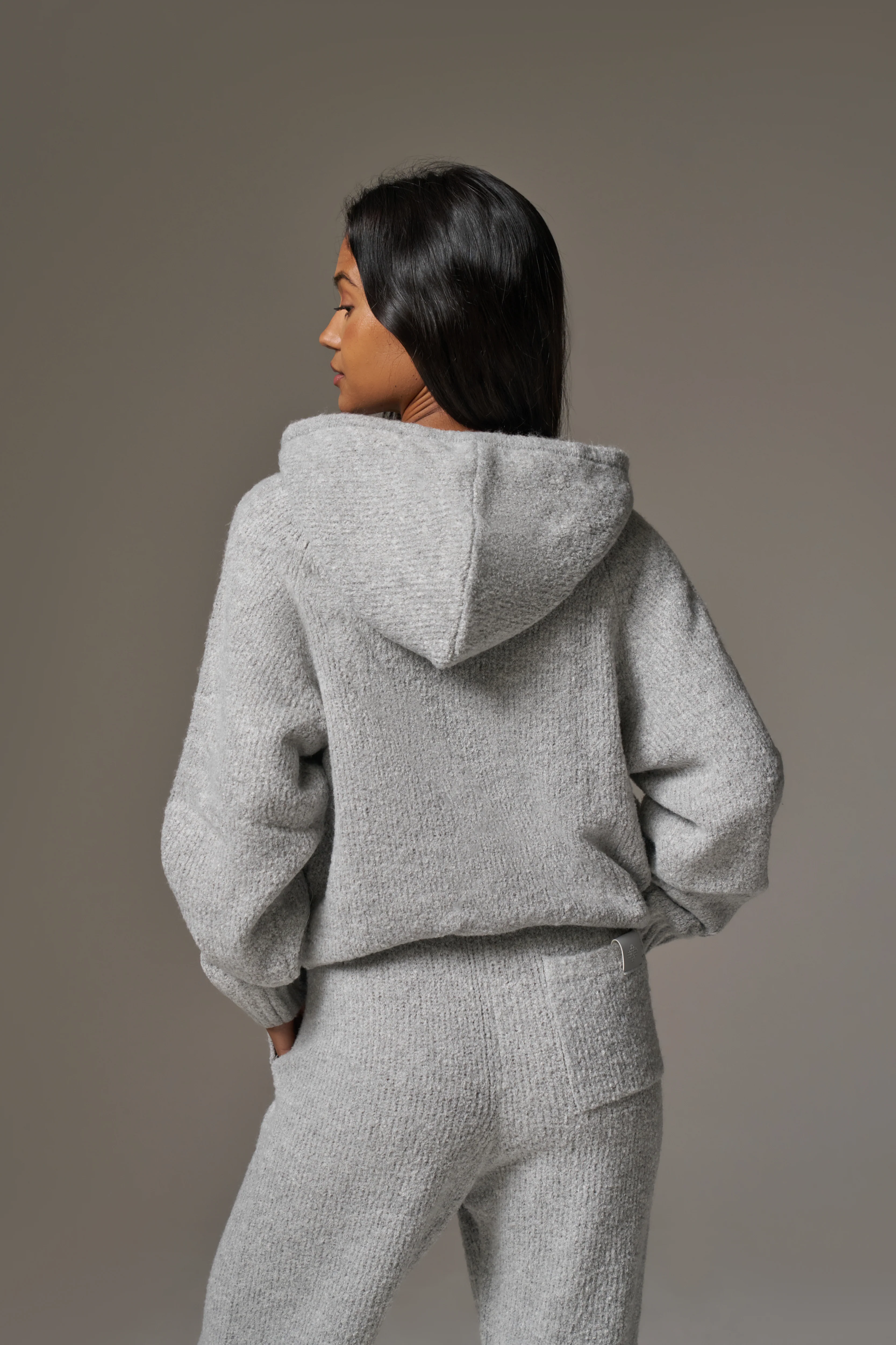 BOUCLE KNIT HOODIE - GREY MARL - Image 9