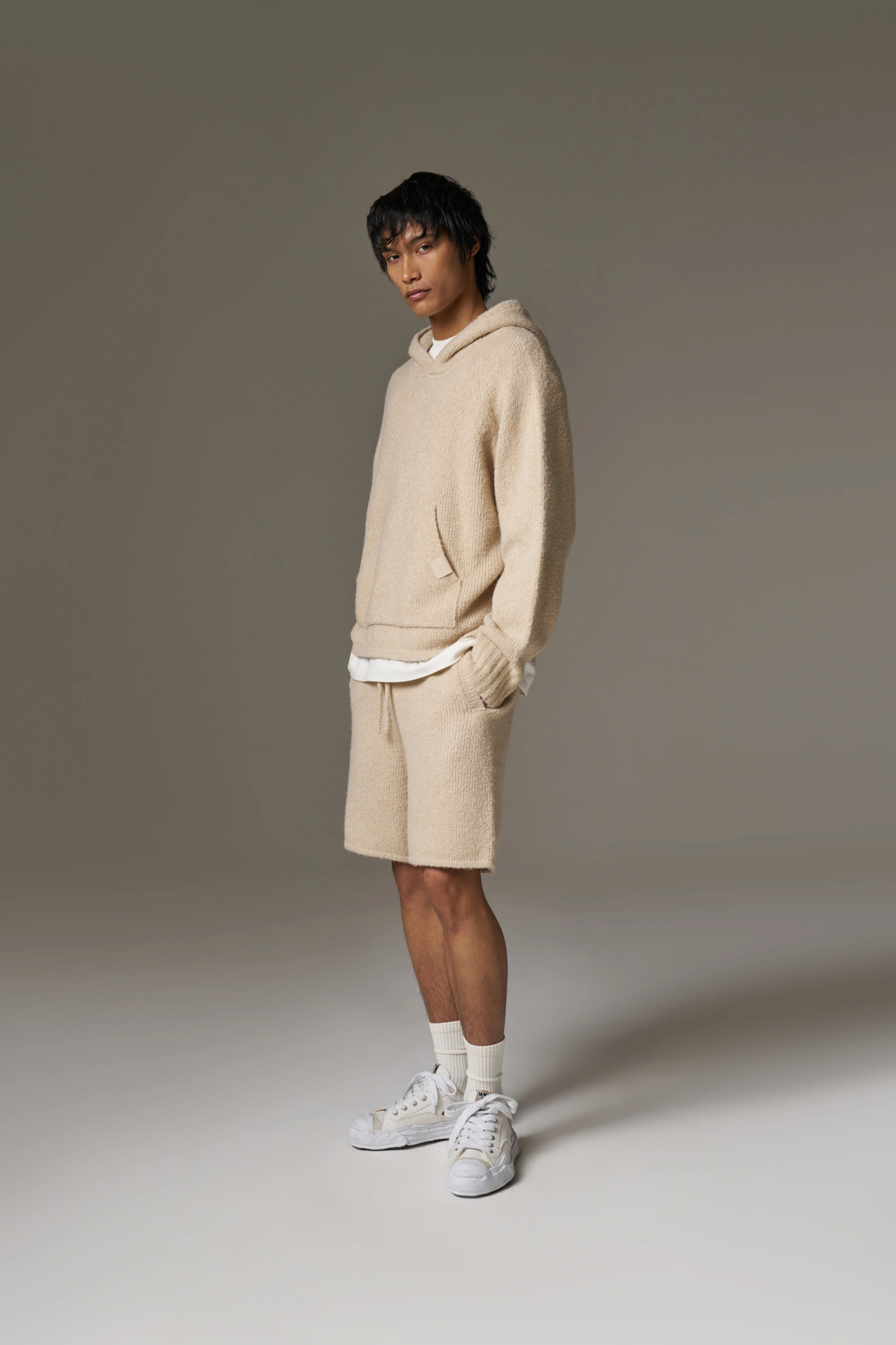 BOUCLE KNIT HOODIE - STONE - Image 10