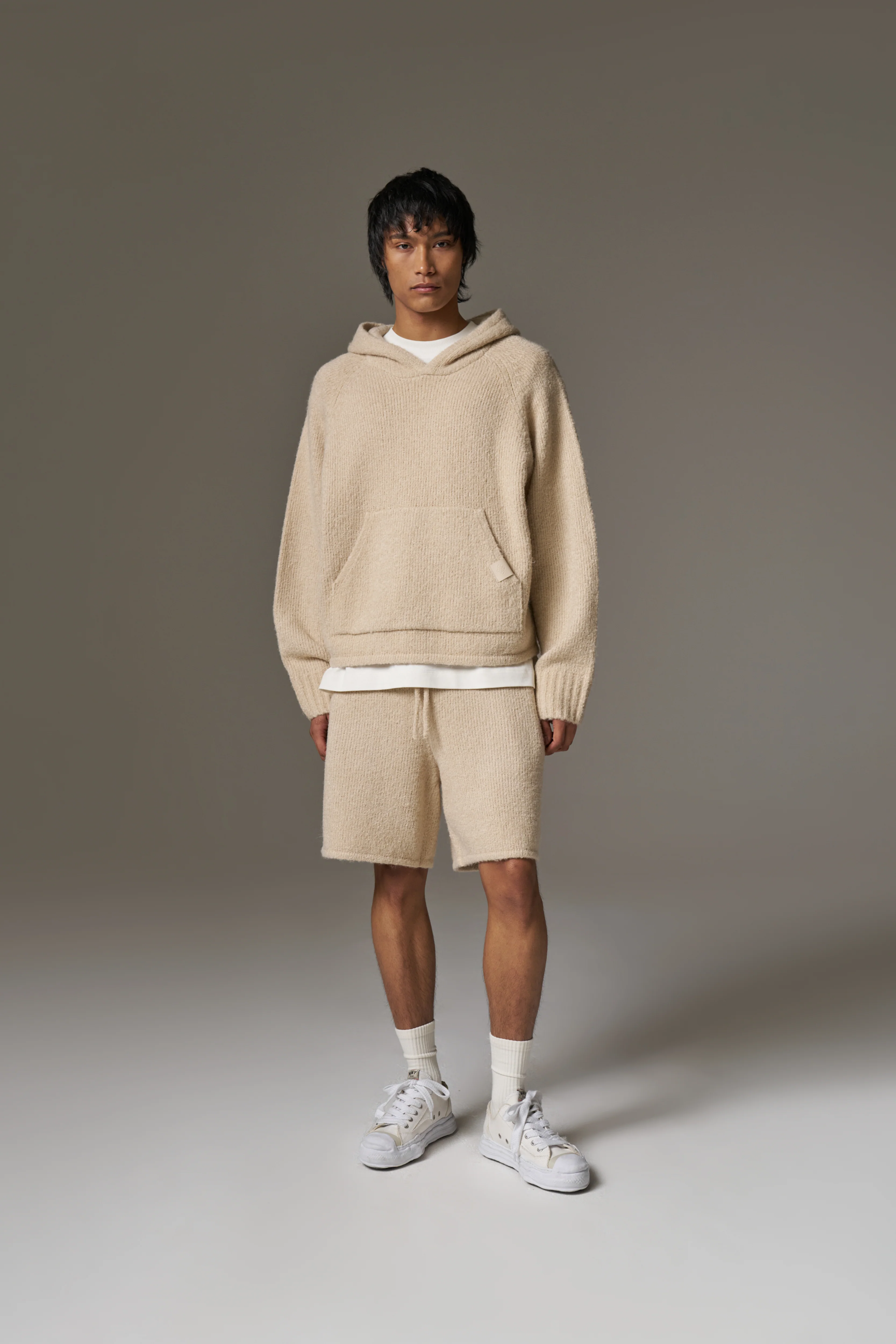 BOUCLE KNIT HOODIE - STONE - Image 4
