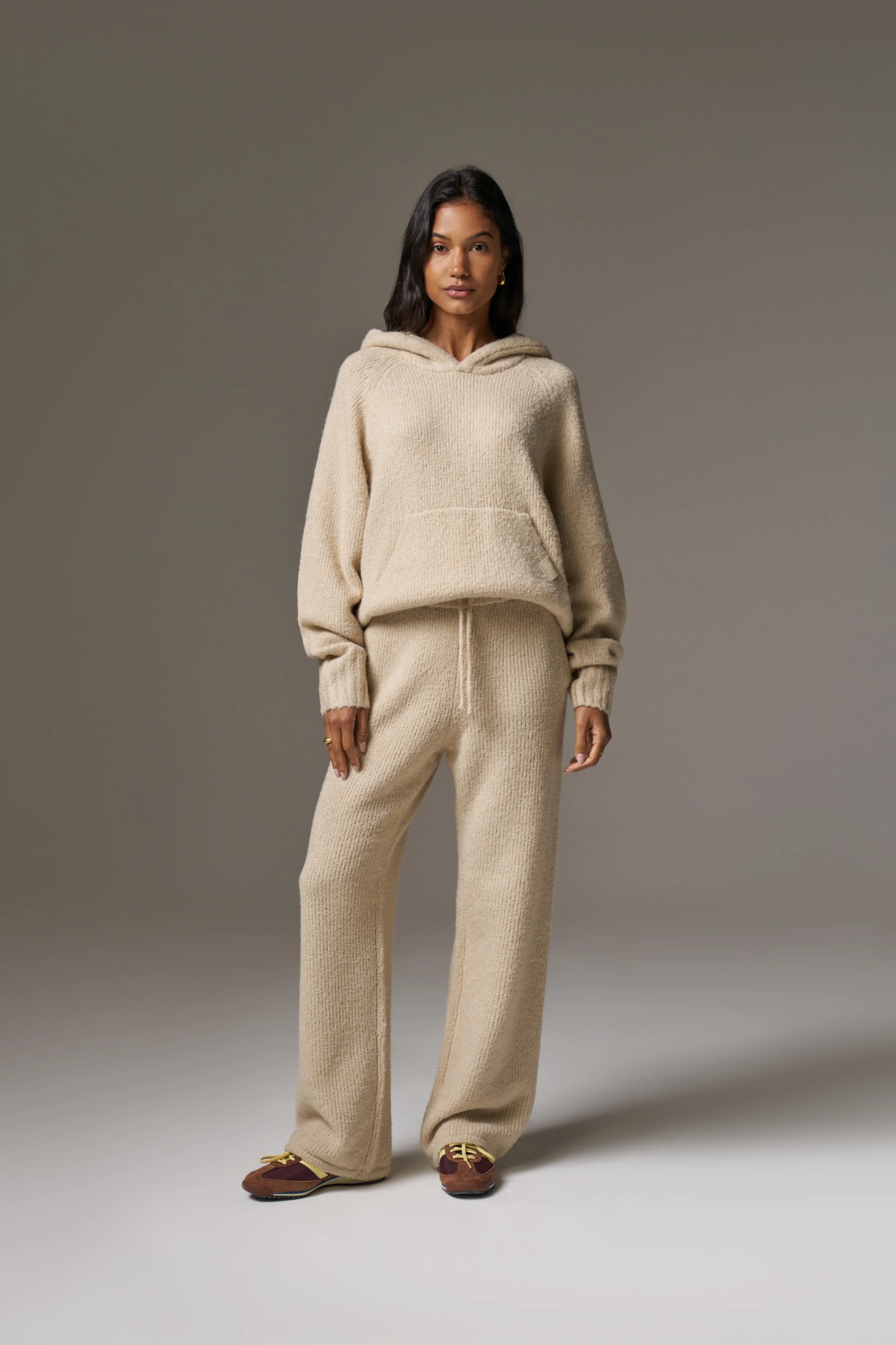 BOUCLE KNIT HOODIE - STONE - Image 5