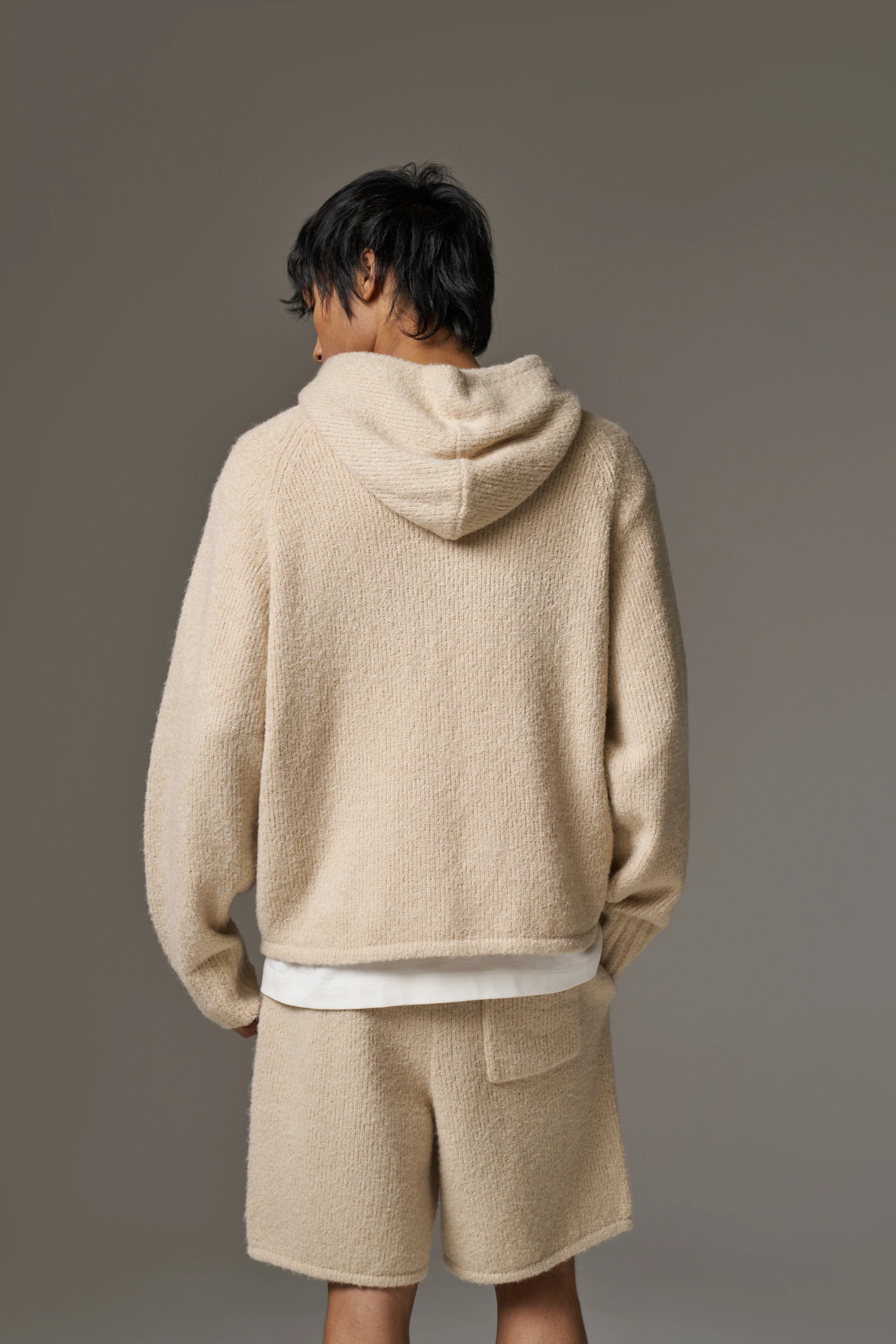 BOUCLE KNIT HOODIE - STONE - Image 8