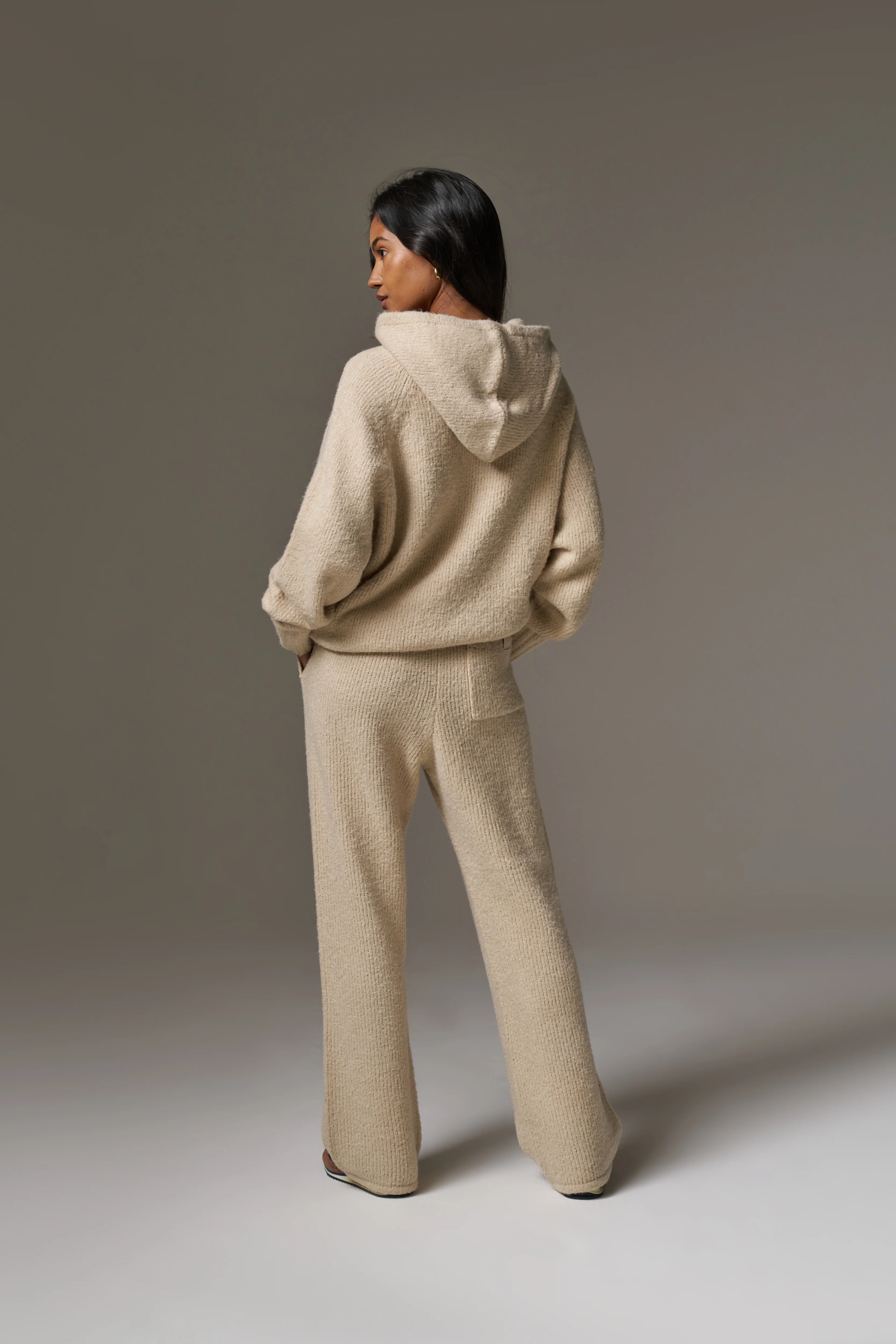BOUCLE KNIT HOODIE - STONE - Image 9