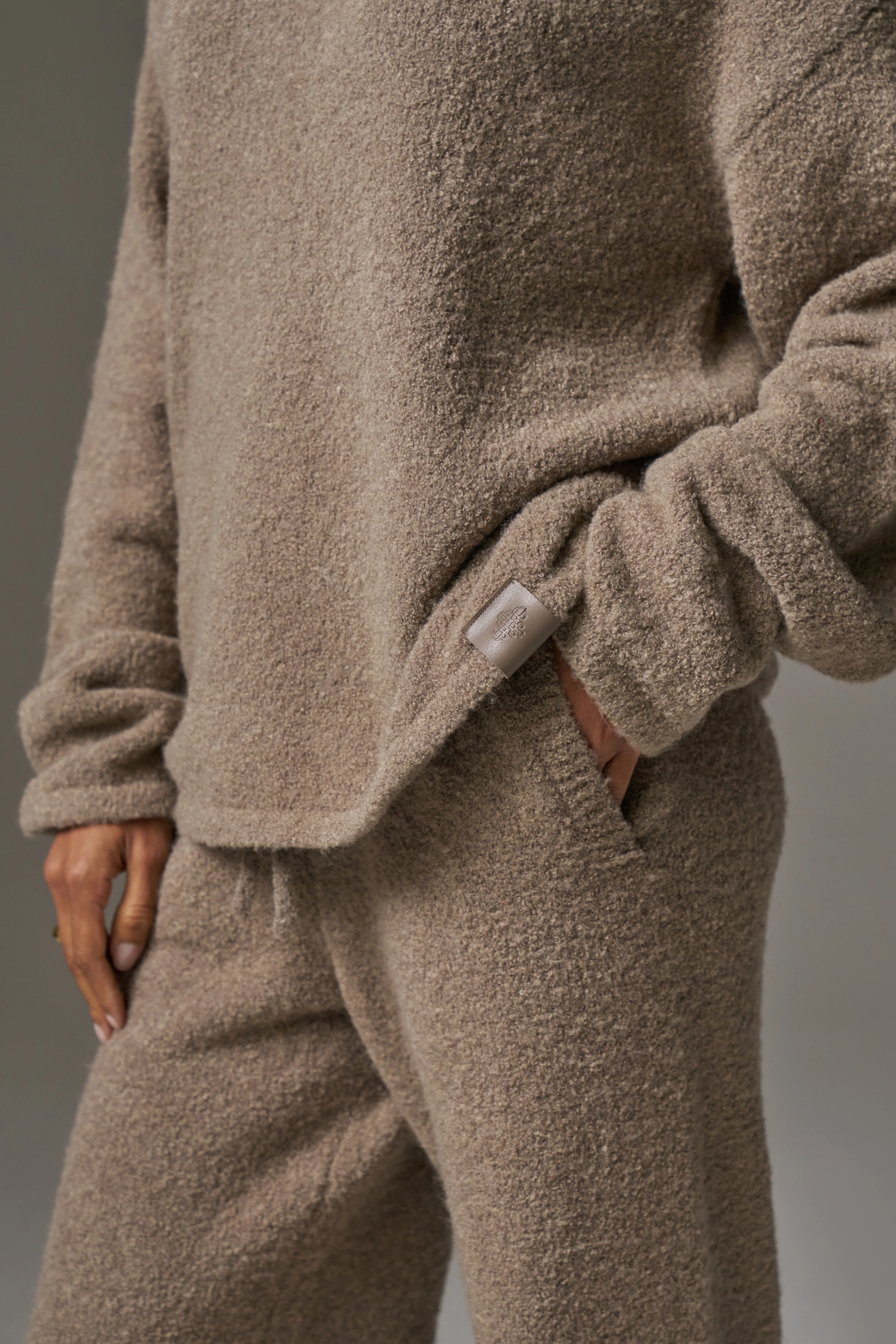 BOUCLE KNIT LONG SLEEVE POLO - BROWN - Image 7