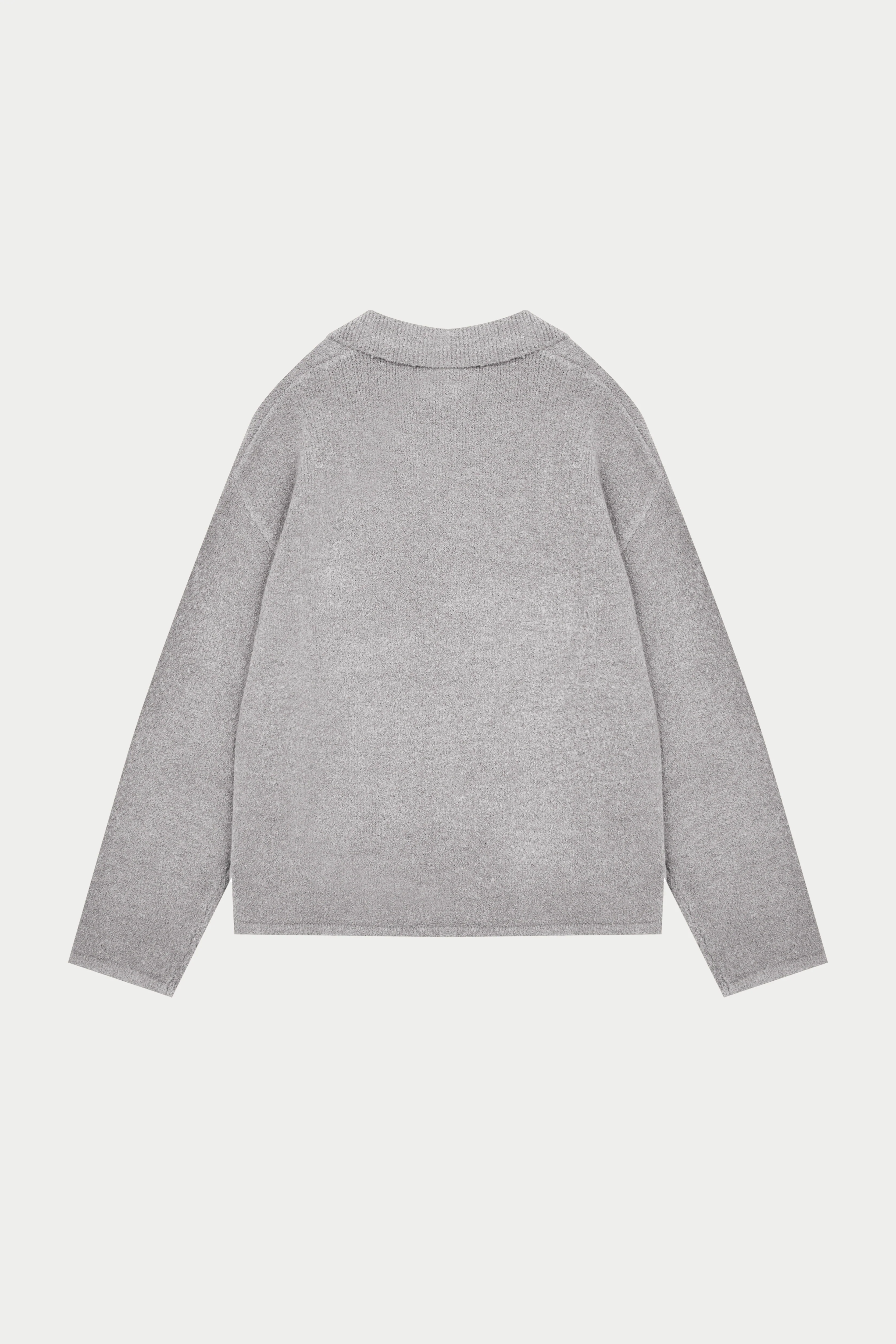 BOUCLE KNIT LONG SLEEVE POLO - GREY MARL - Image 12