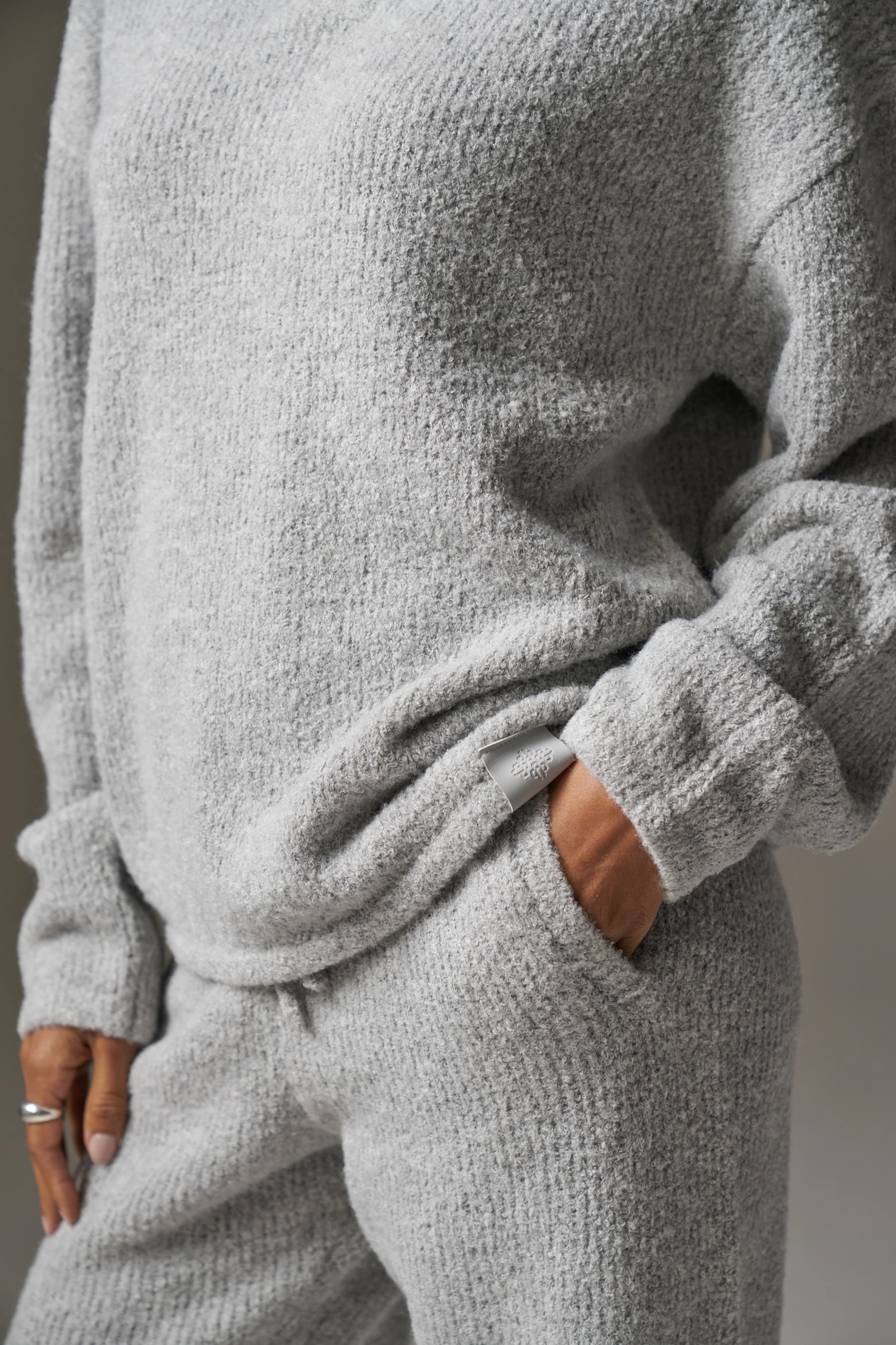 BOUCLE KNIT LONG SLEEVE POLO - GREY MARL - Image 6
