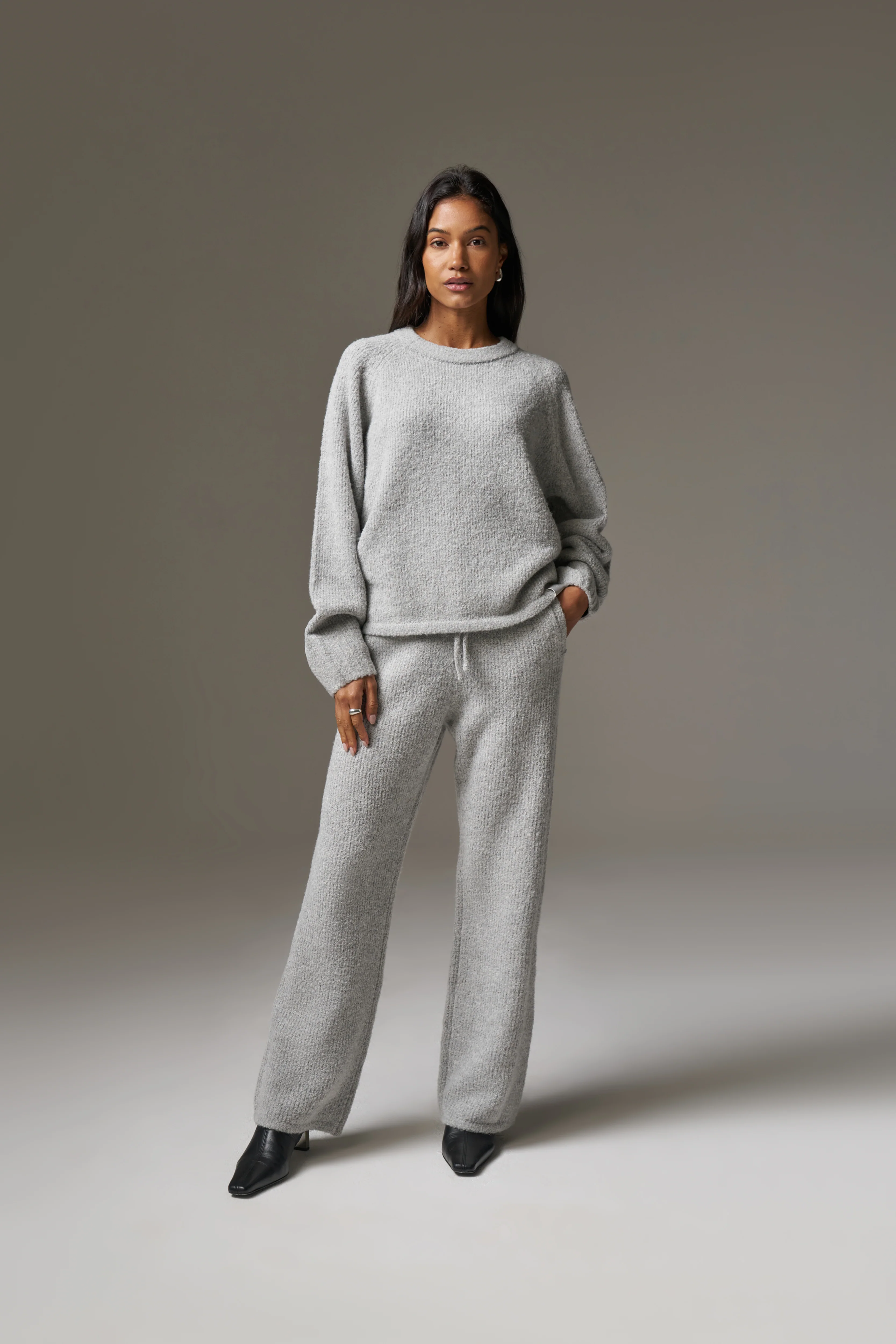 BOUCLE KNIT PANTS - GREY MARL - Image 5