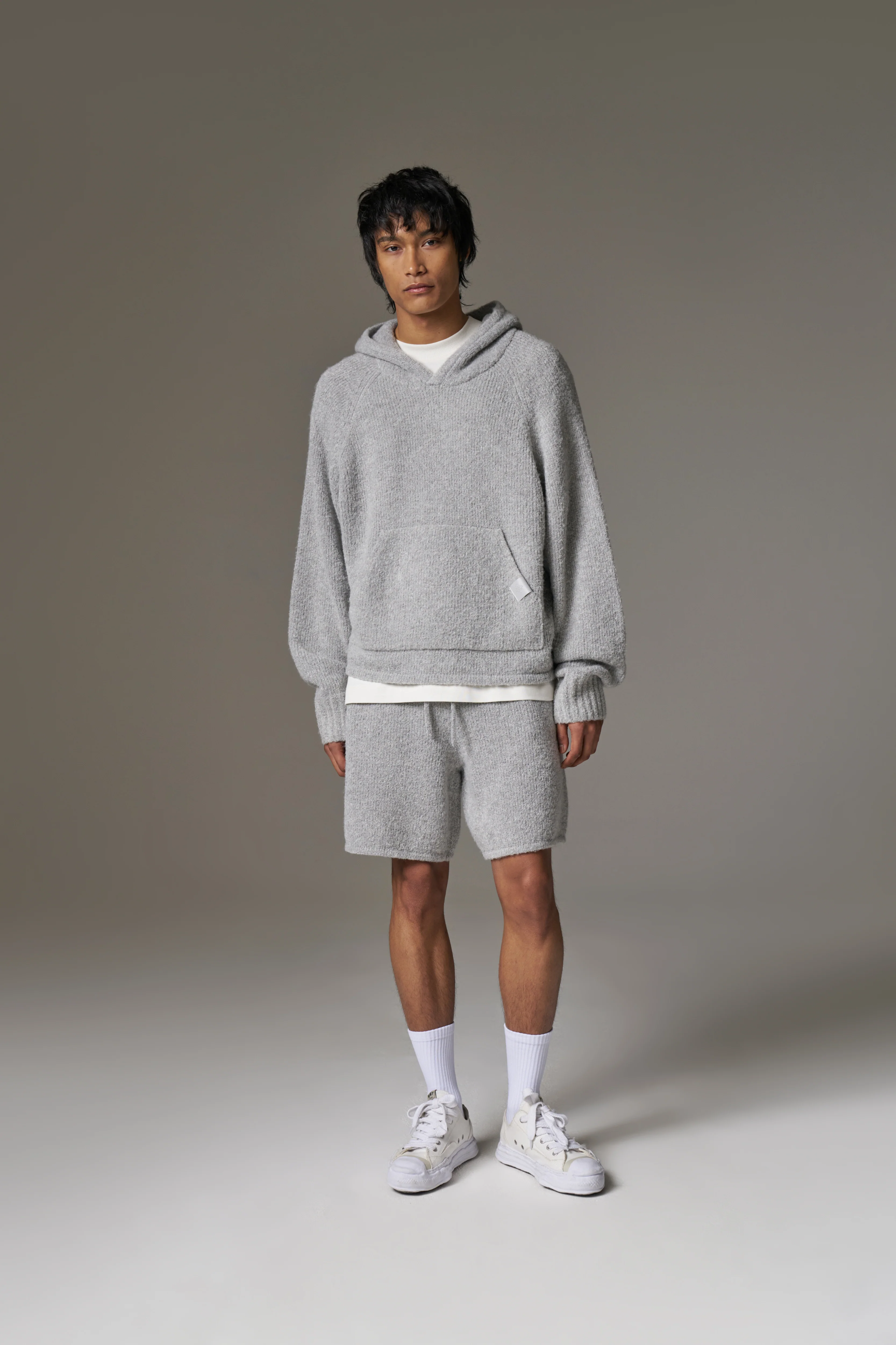 BOUCLE KNIT SHORTS - GREY MARL - Image 3