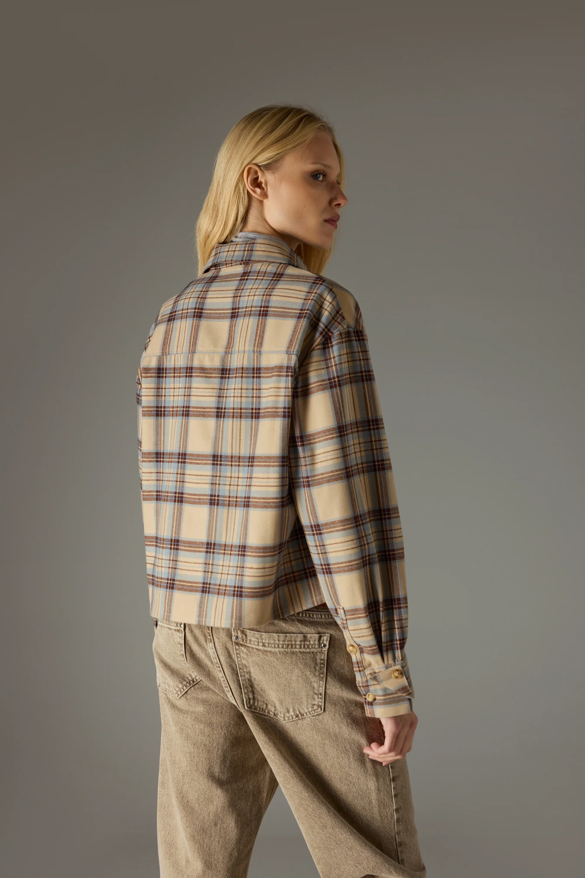 BRUSHED CHECK SHIRT - BEIGE - Image 6