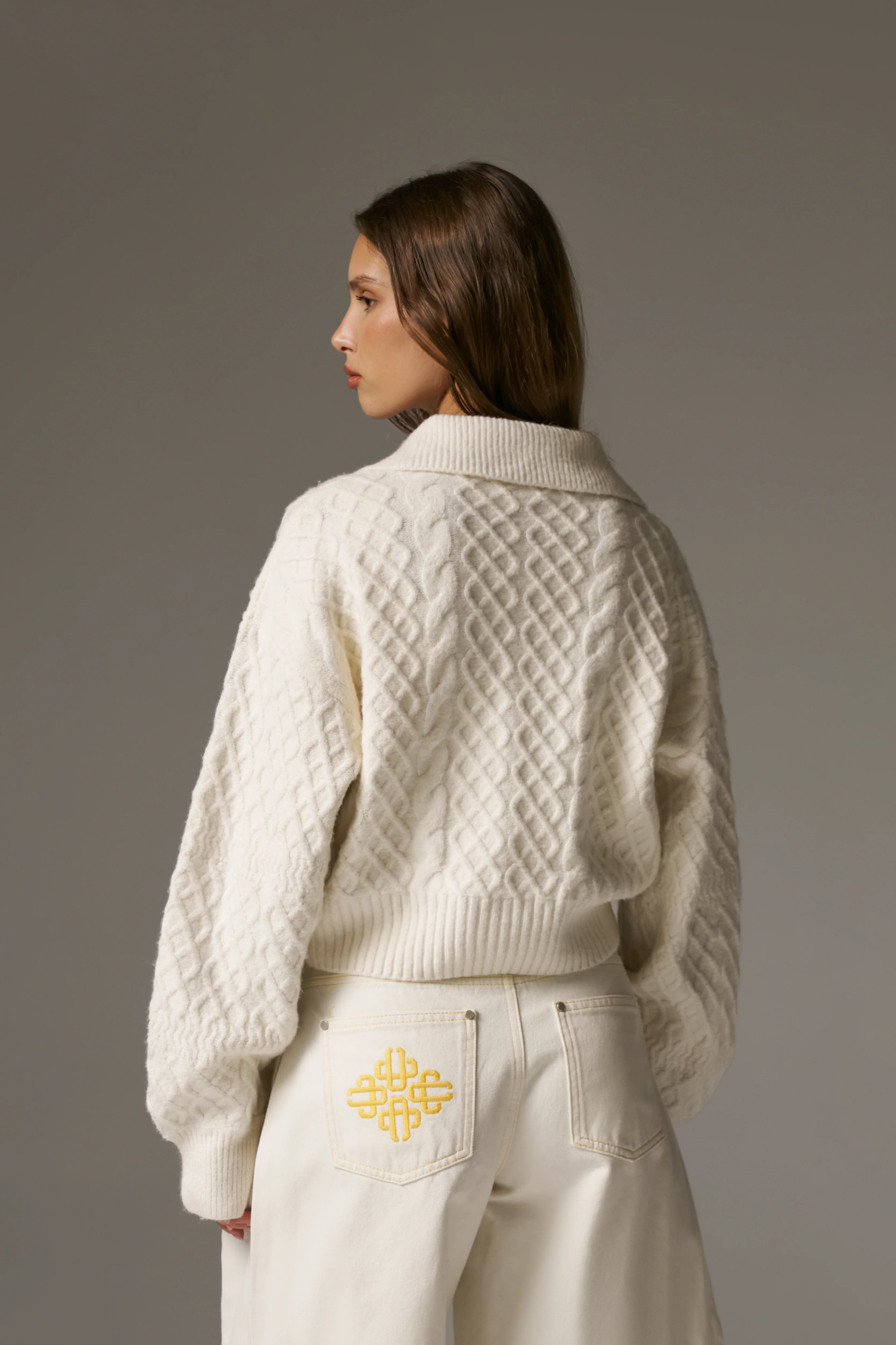 CABLE KNIT CARDIGAN - OFF WHITE - Image 6