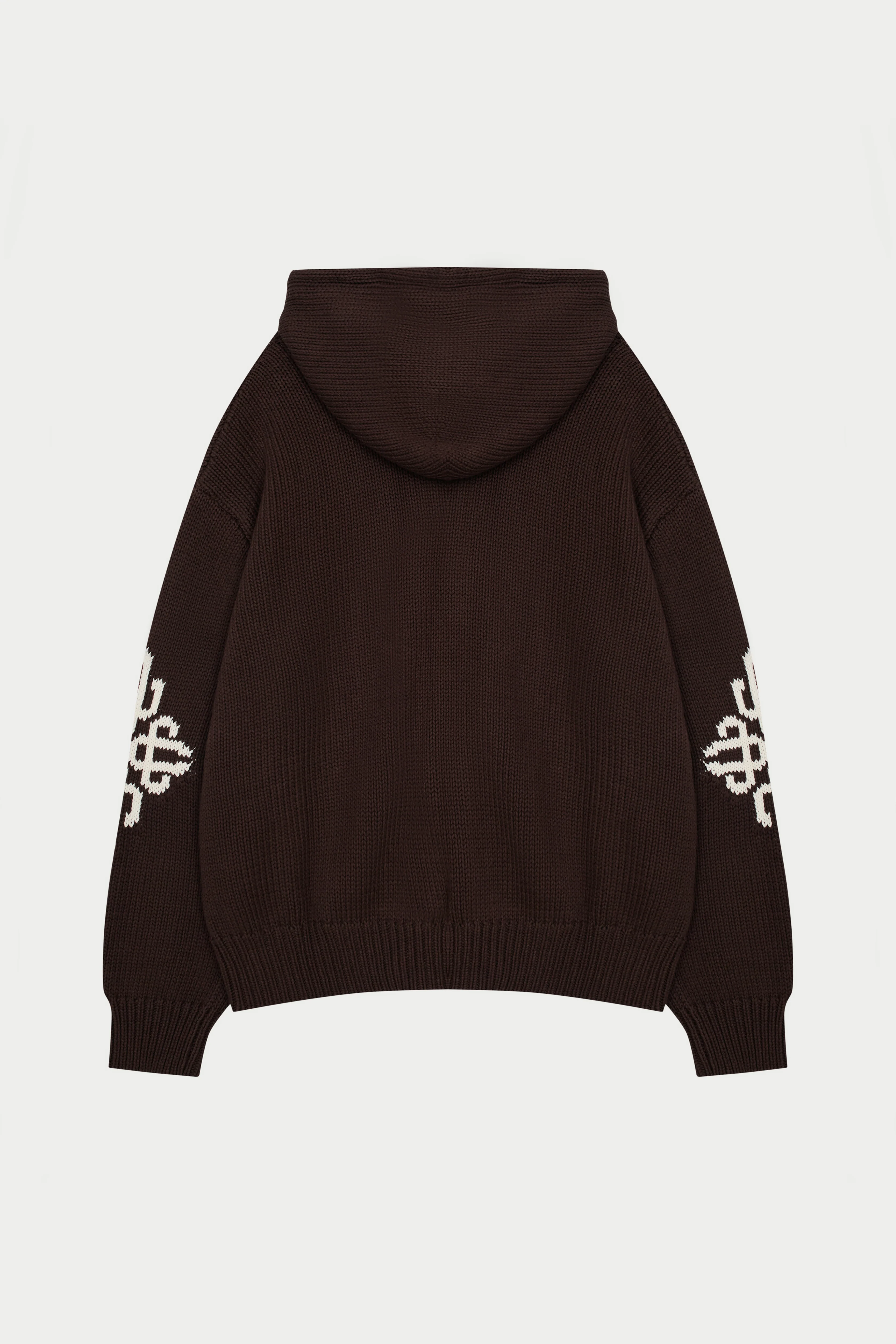 CHUNKY KNIT EMBLEM ZIP THROUGH HOODIE - CHOCOLATE - Image 7