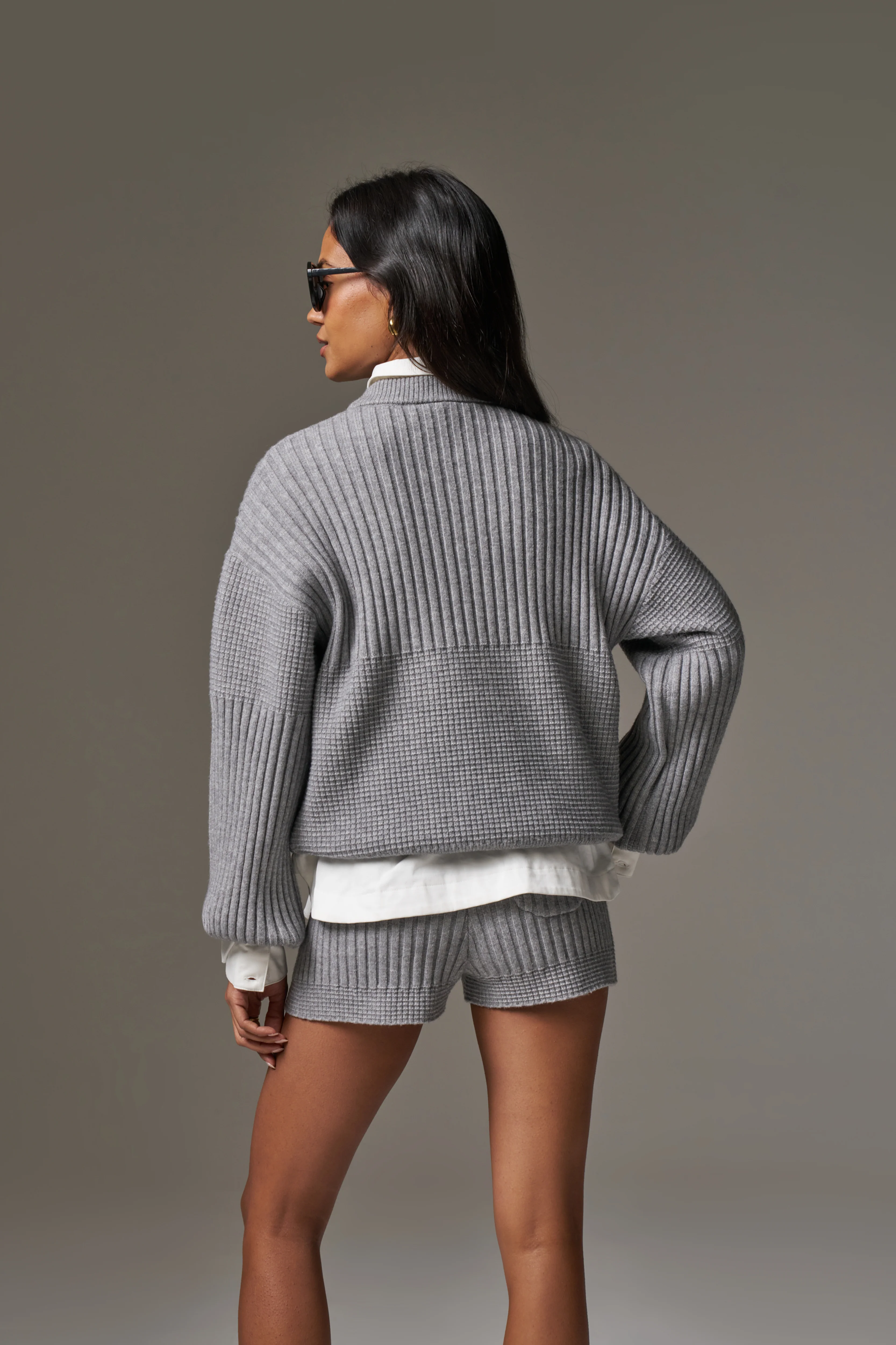 CONTRAST KNIT OVERSIZED CREW - GREY MARL - Image 6