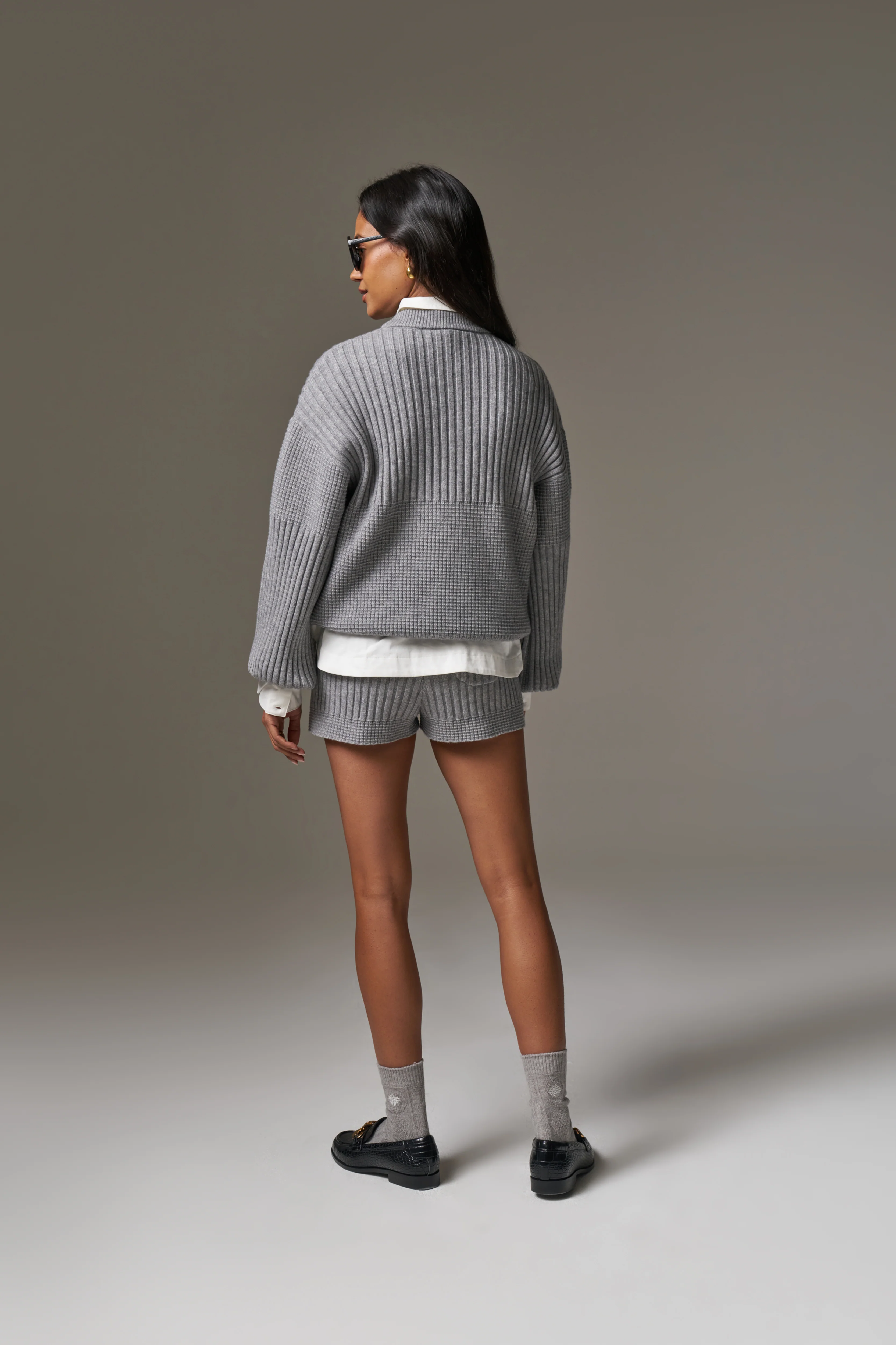 CONTRAST KNIT OVERSIZED CREW - GREY MARL - Image 7