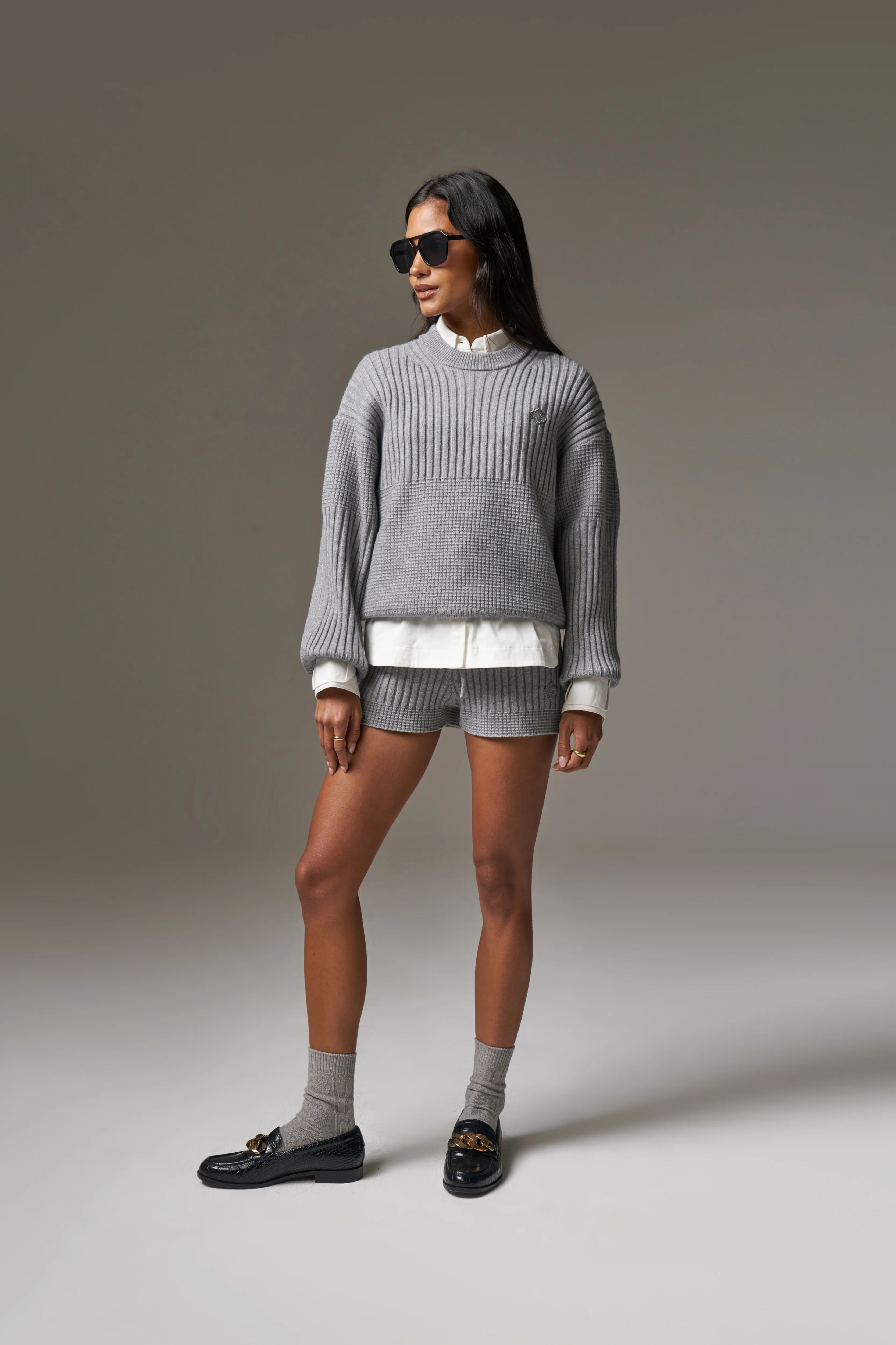 CONTRAST KNIT OVERSIZED CREW - GREY MARL - Image 8