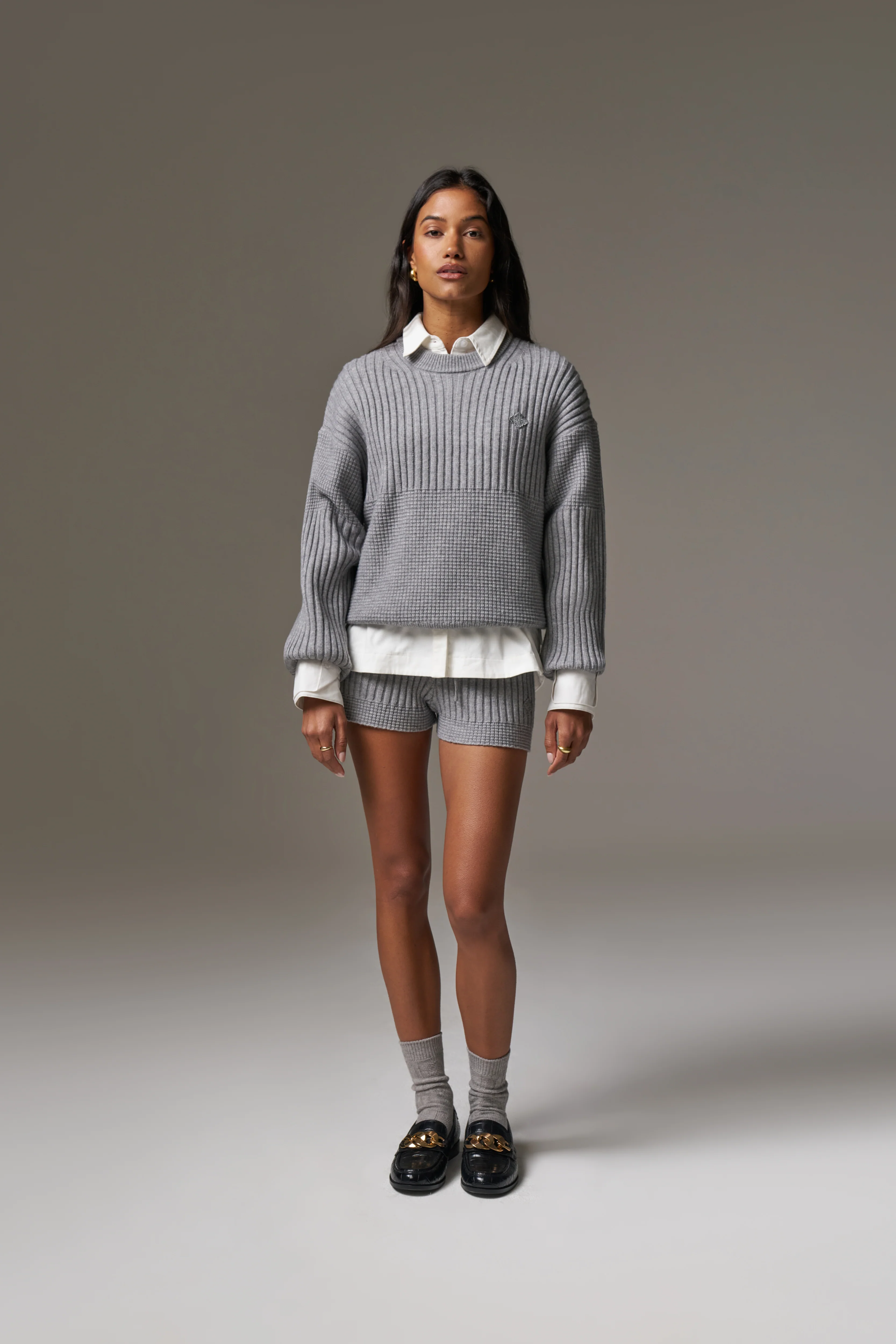CONTRAST KNIT OVERSIZED CREW - GREY MARL - Image 9