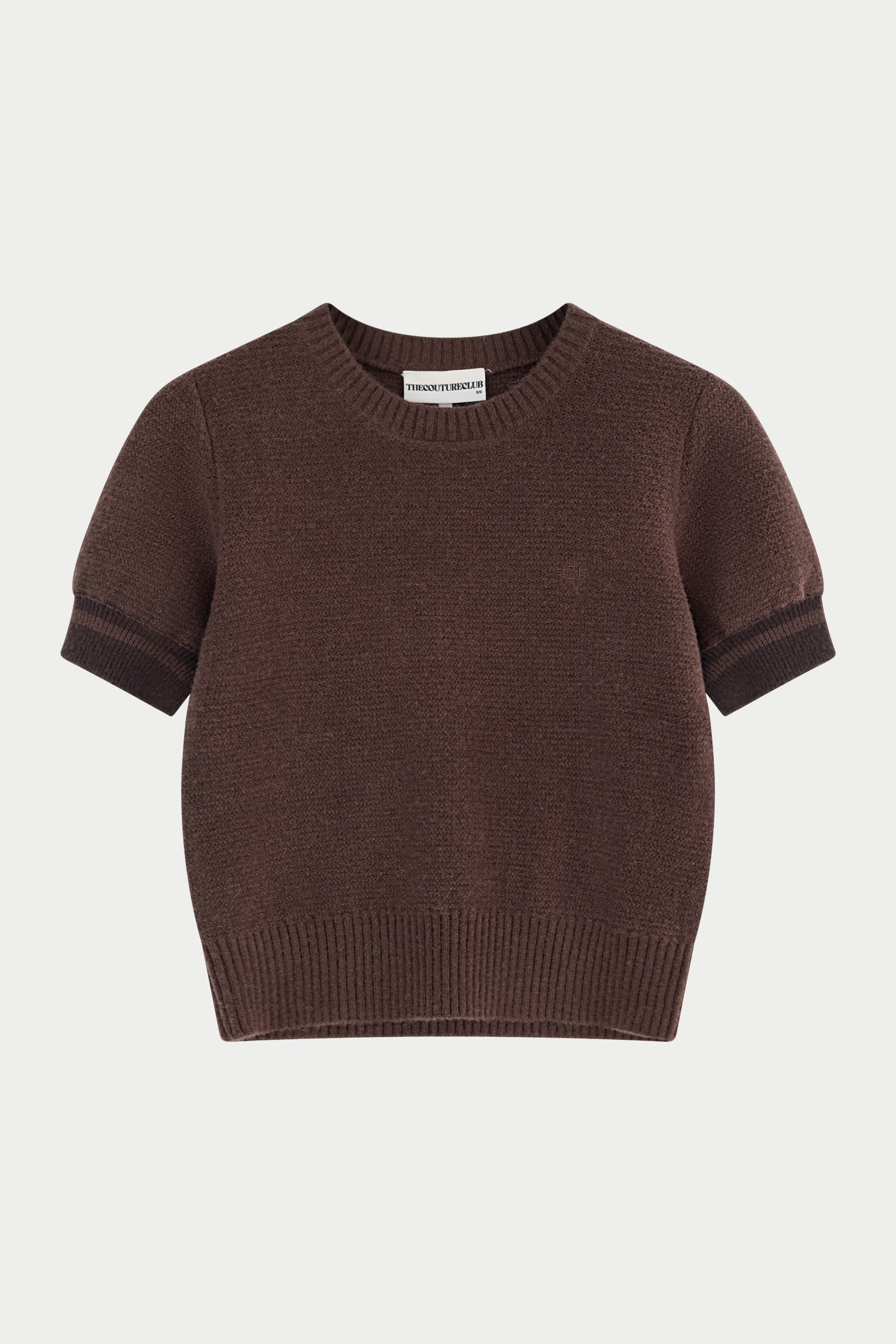 CONTRAST STRIPE SHORT SLEEVE KNIT TEE - CHOCOLATE