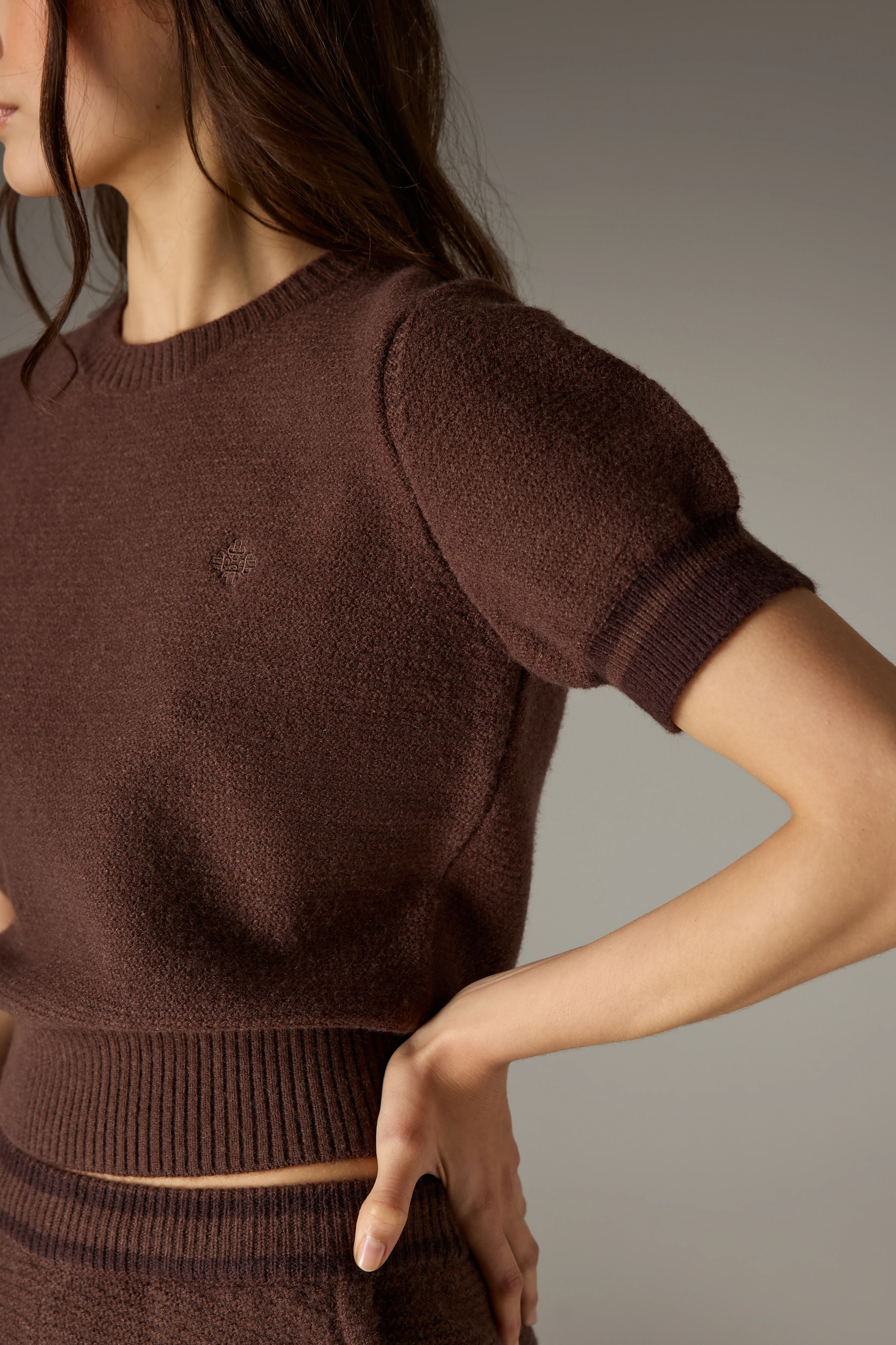CONTRAST STRIPE SHORT SLEEVE KNIT TEE - CHOCOLATE - Image 4