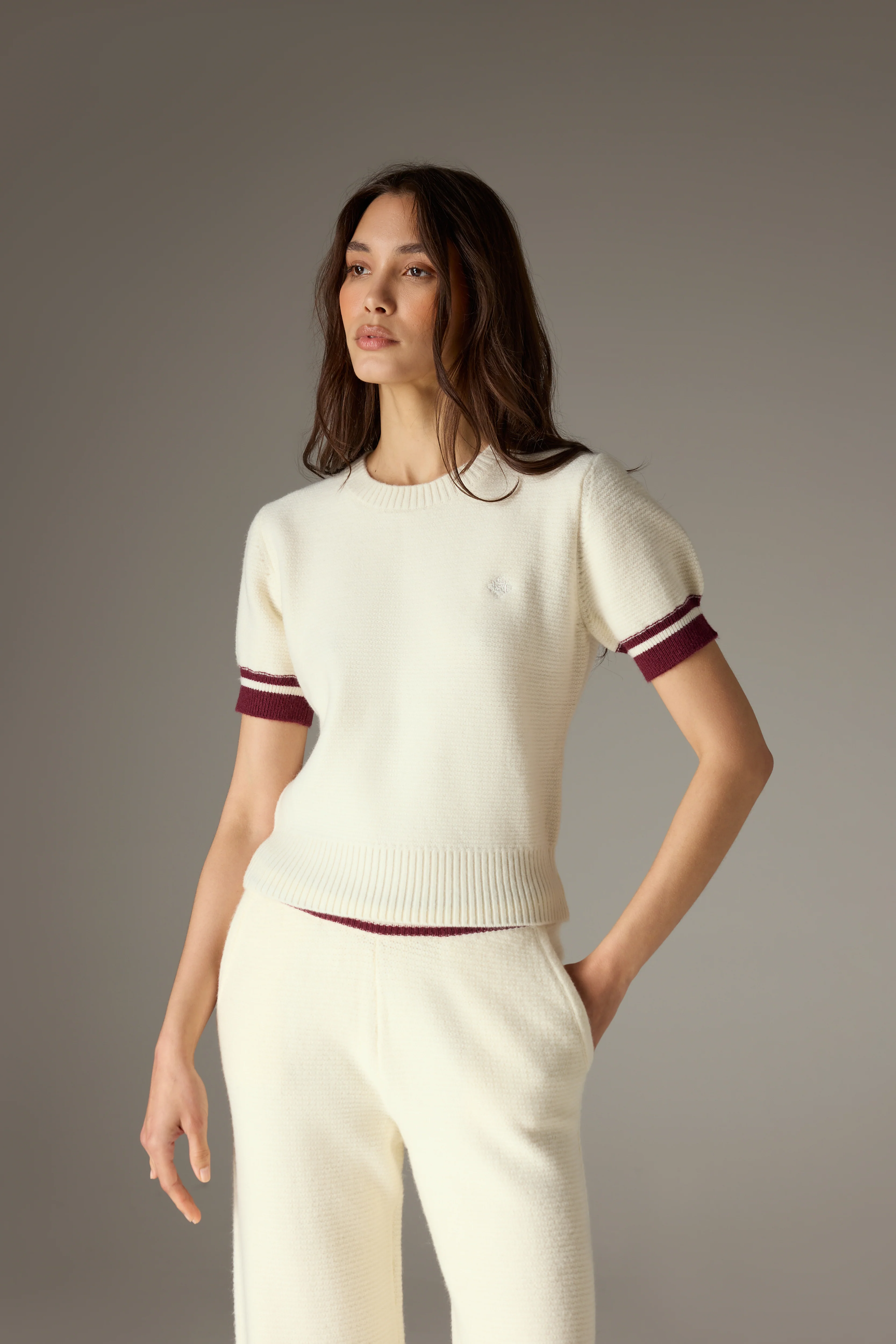 CONTRAST STRIPE SHORT SLEEVE KNIT TEE - OFF WHITE - Image 2