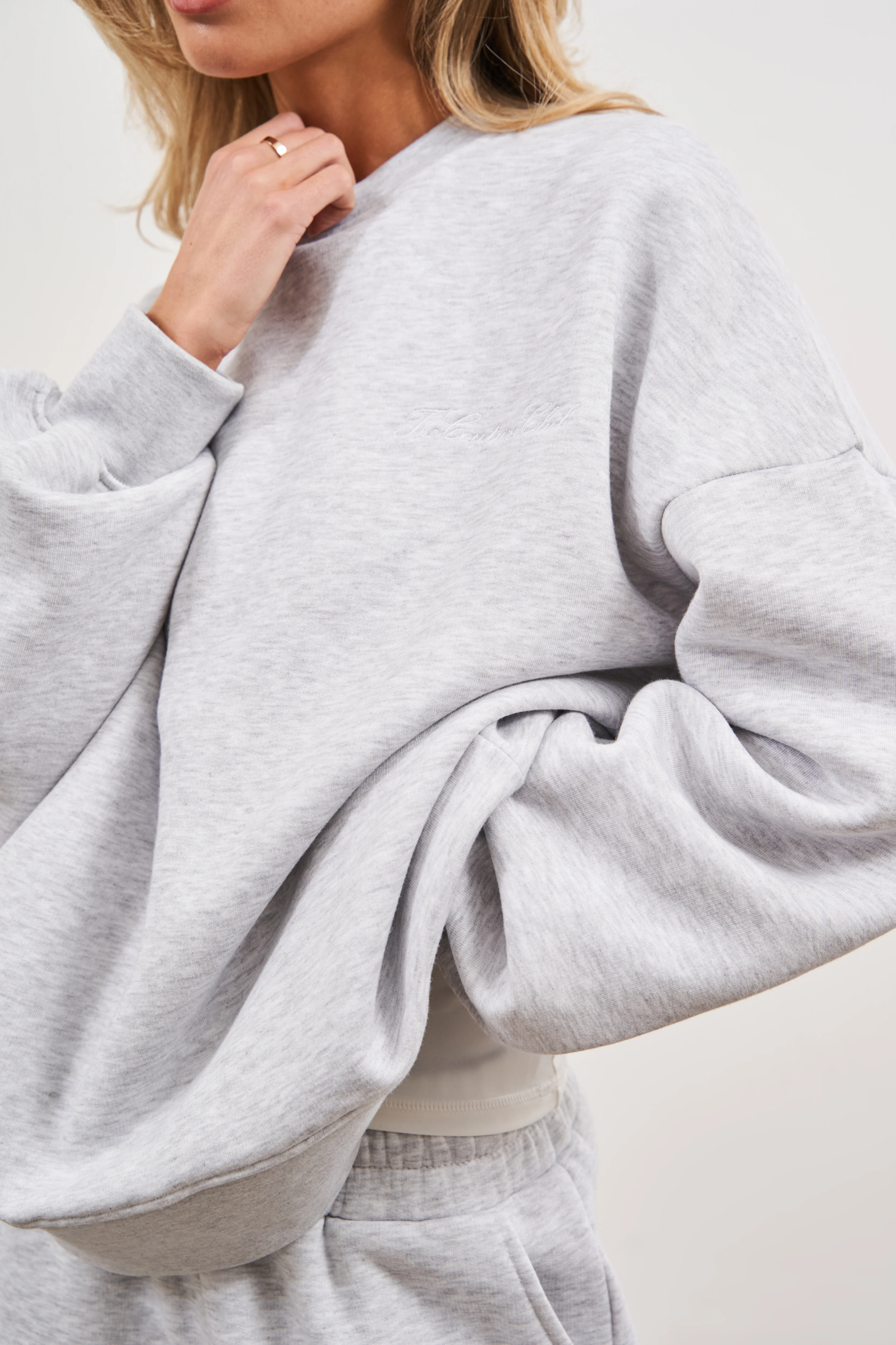 COUTURE SCRIPT PUFF SLEEVE CREW - GREY MARL - Image 3