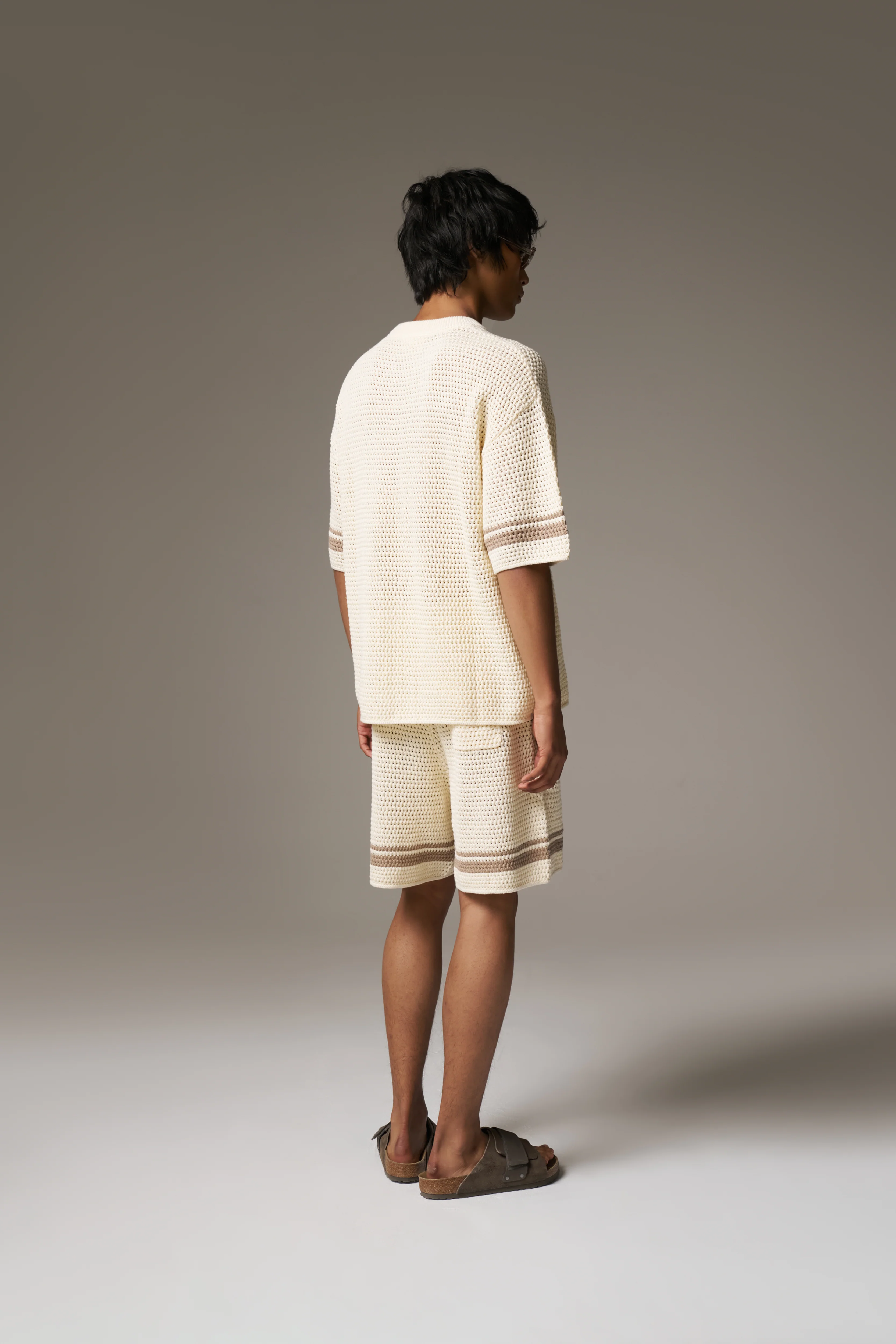 CROCHET KNITTED CONTRAST STRIPE T-SHIRT - OFF WHITE - Image 6