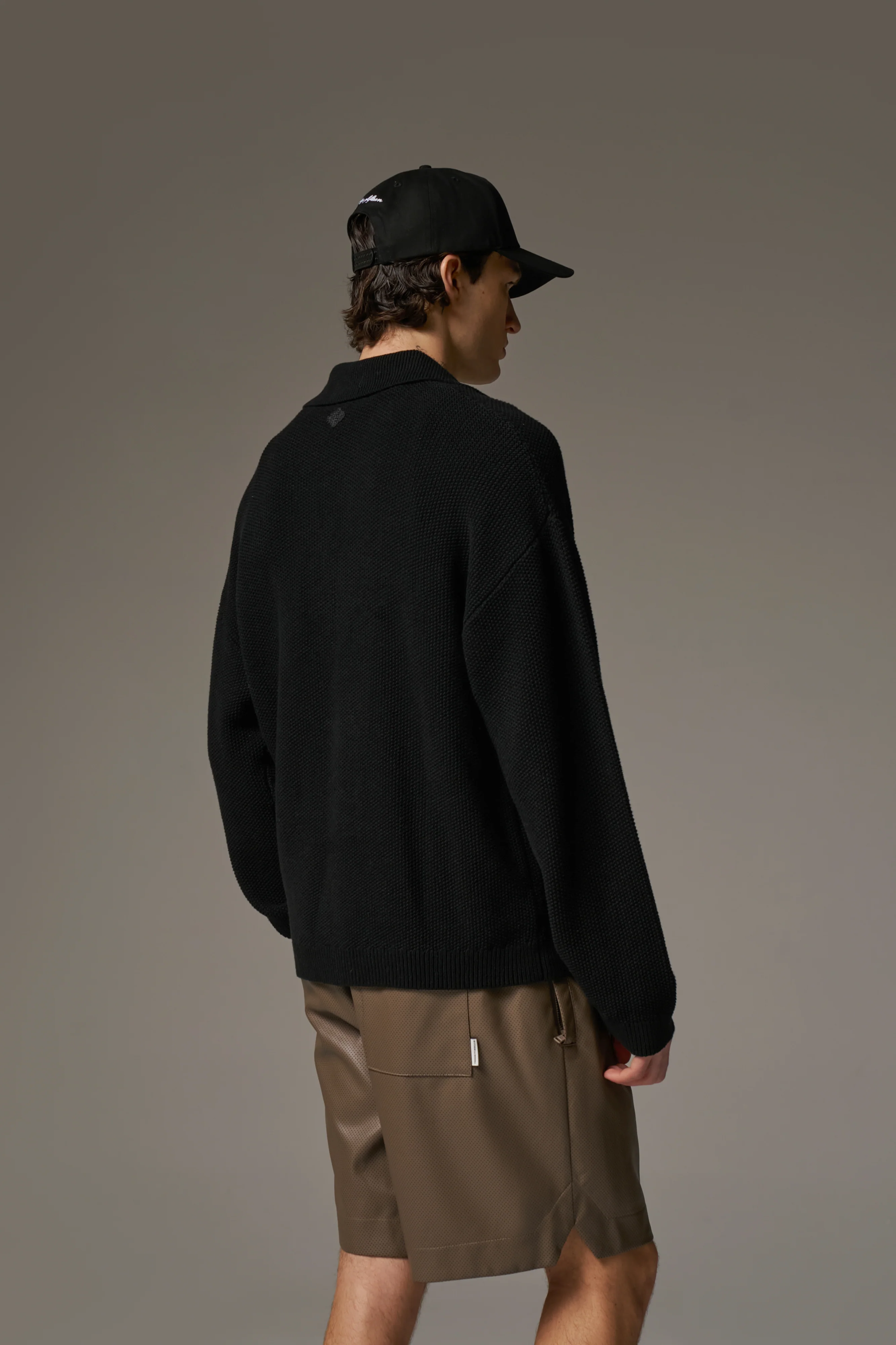 CROCHET KNITTED EMBLEM POCKET SHIRT - BLACK - Image 6