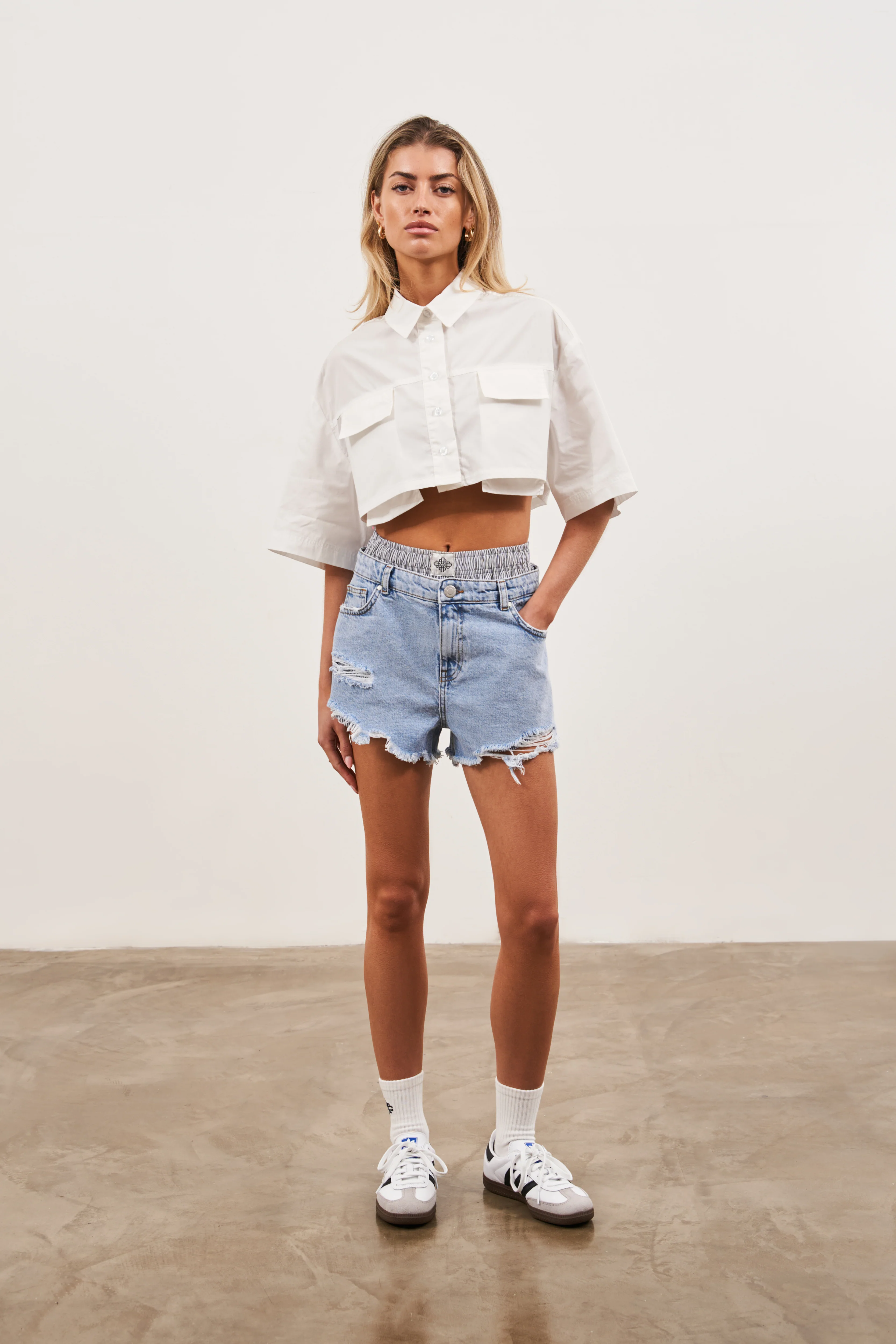CROPPED POPLIN POCKET DETAIL SHIRT - WHITE - Image 5