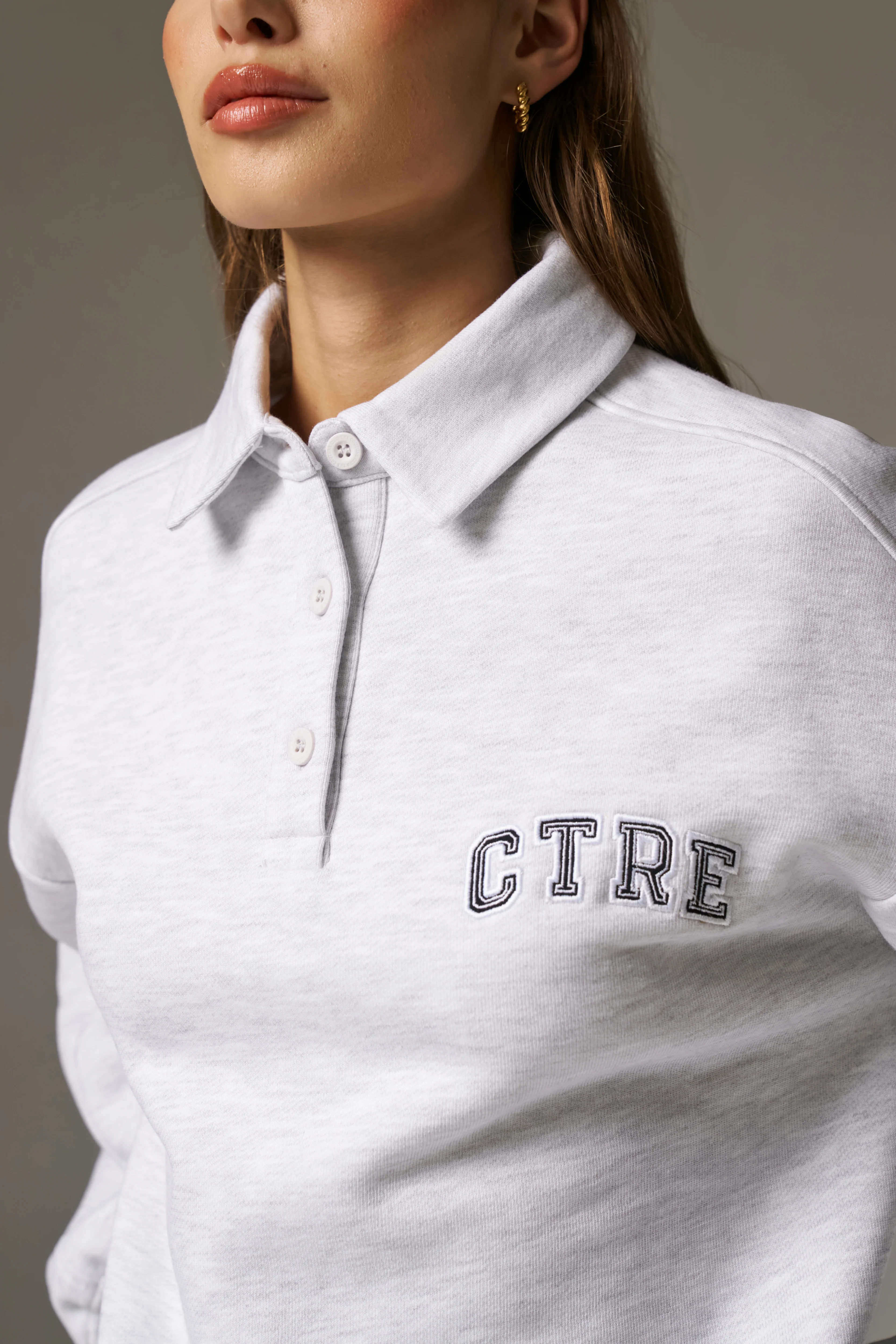CTRE BUTTON THROUGH POLO - GREY MARL - Image 5
