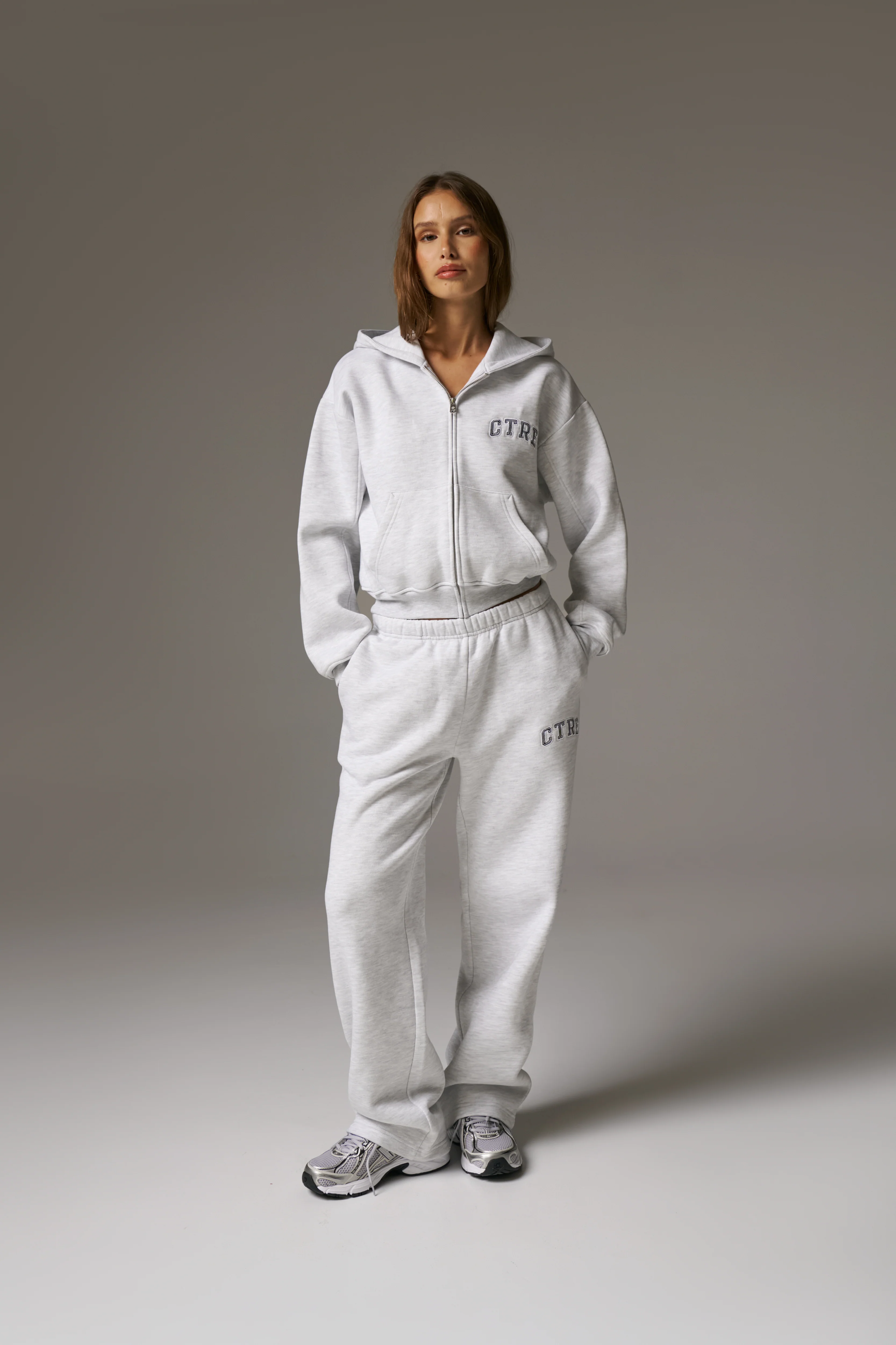 CTRE ZIP THROUGH RELAXED HOODIE - GREY MARL - Image 3