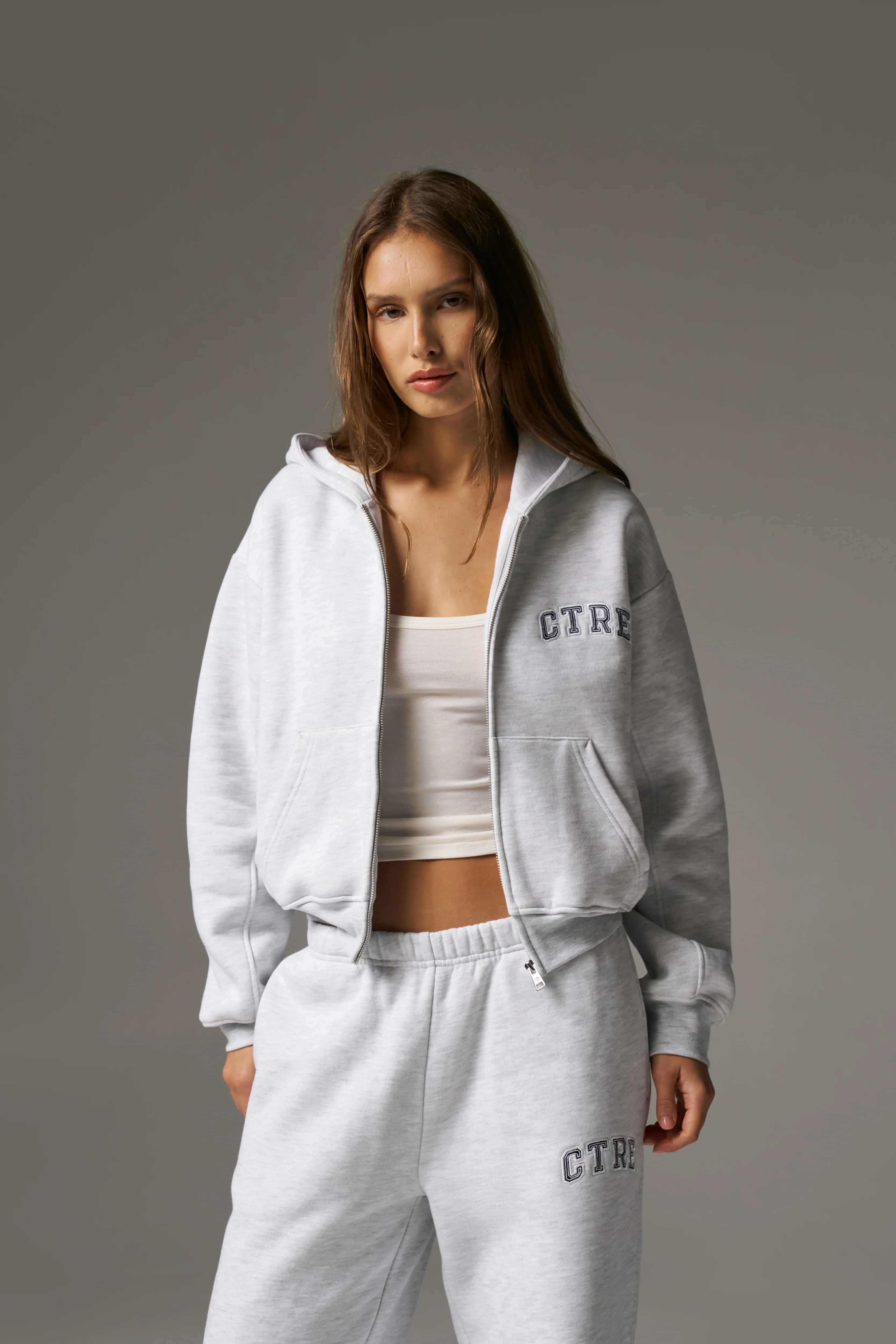 CTRE ZIP THROUGH RELAXED HOODIE - GREY MARL - Image 4