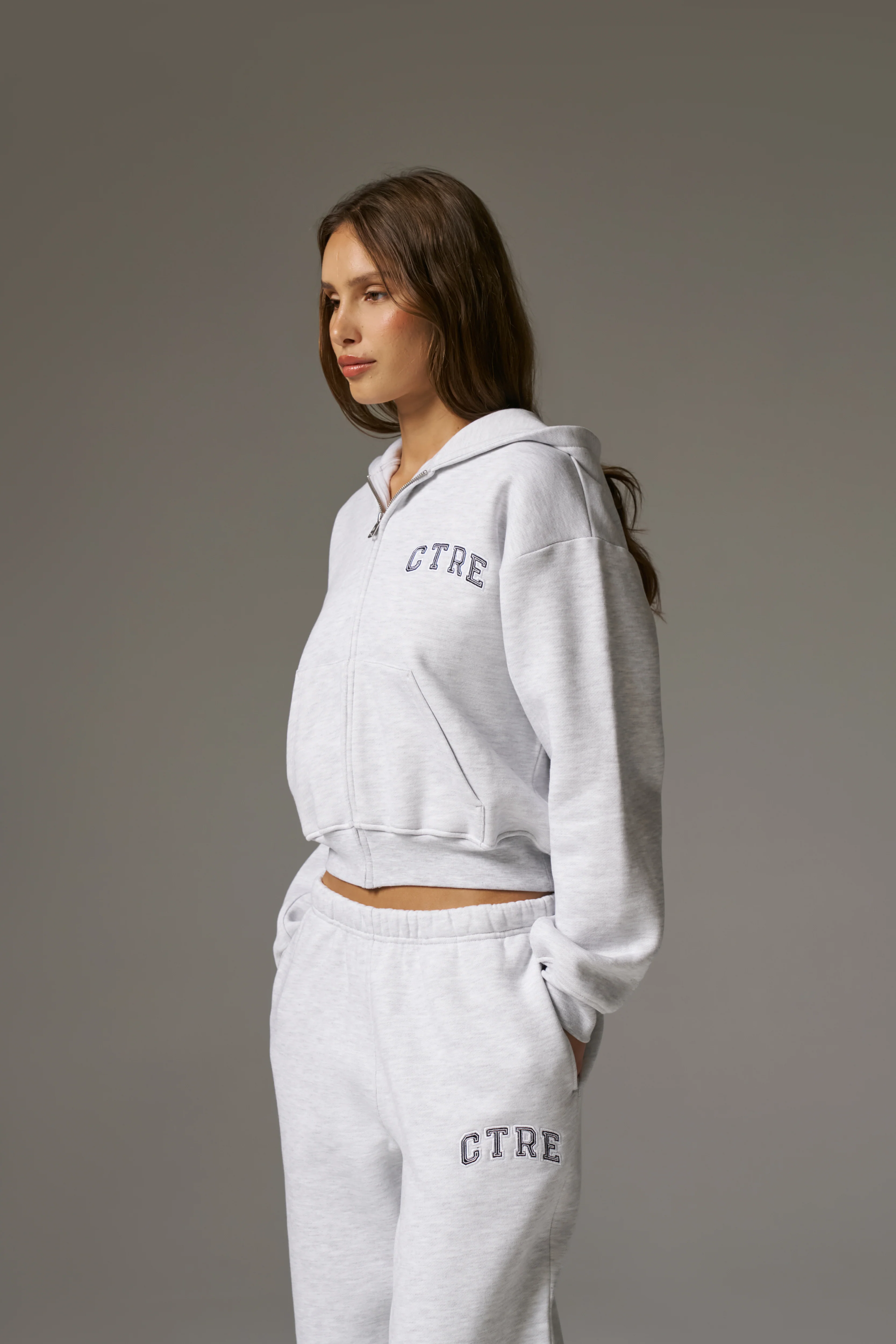 CTRE ZIP THROUGH RELAXED HOODIE - GREY MARL - Image 8
