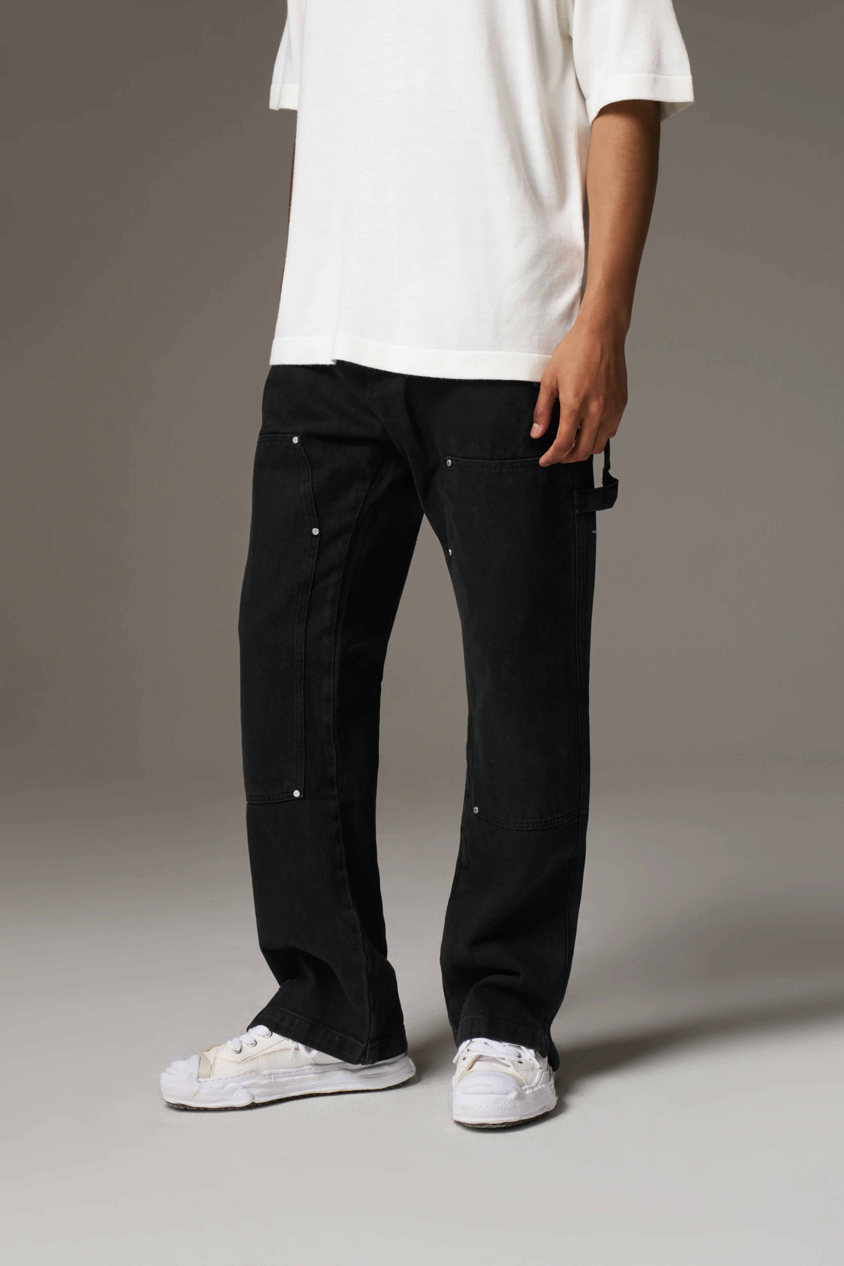 DENIM RIVET DETAIL CARPENTER JEANS - BLACK WASH - Image 7