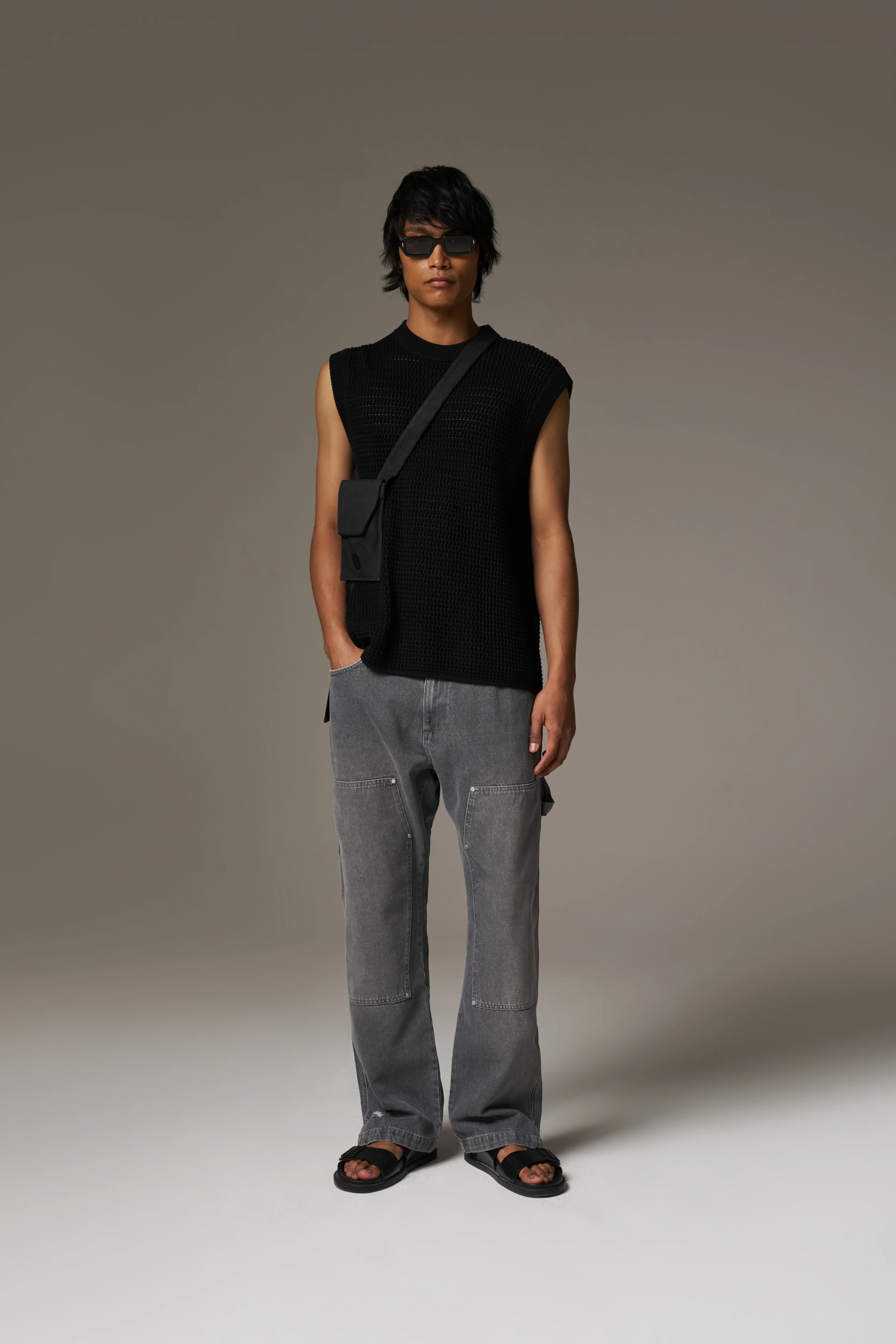 DENIM RIVET DETAIL CARPENTER JEANS - GREY WASH - Image 11