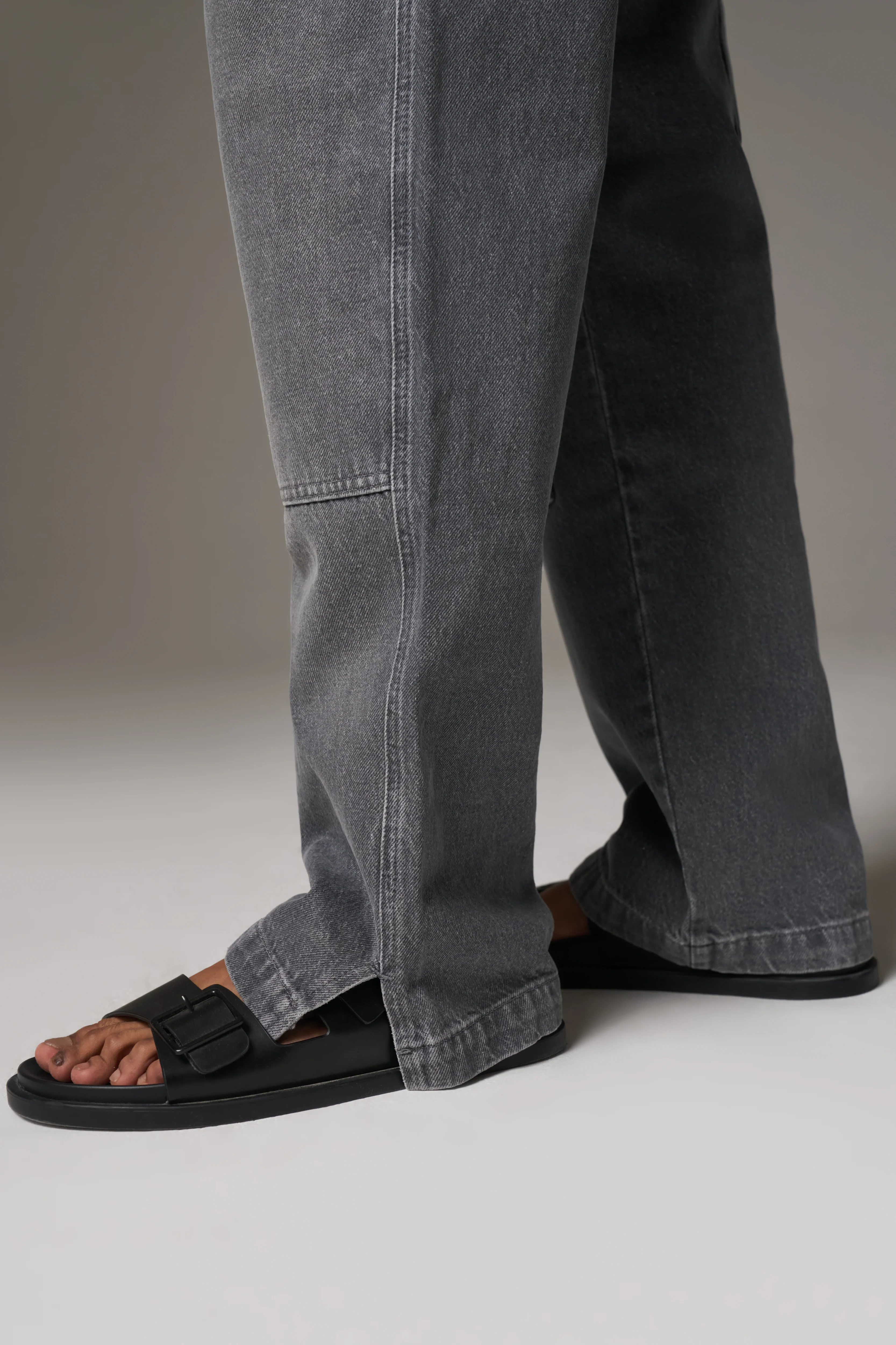 DENIM RIVET DETAIL CARPENTER JEANS - GREY WASH - Image 6