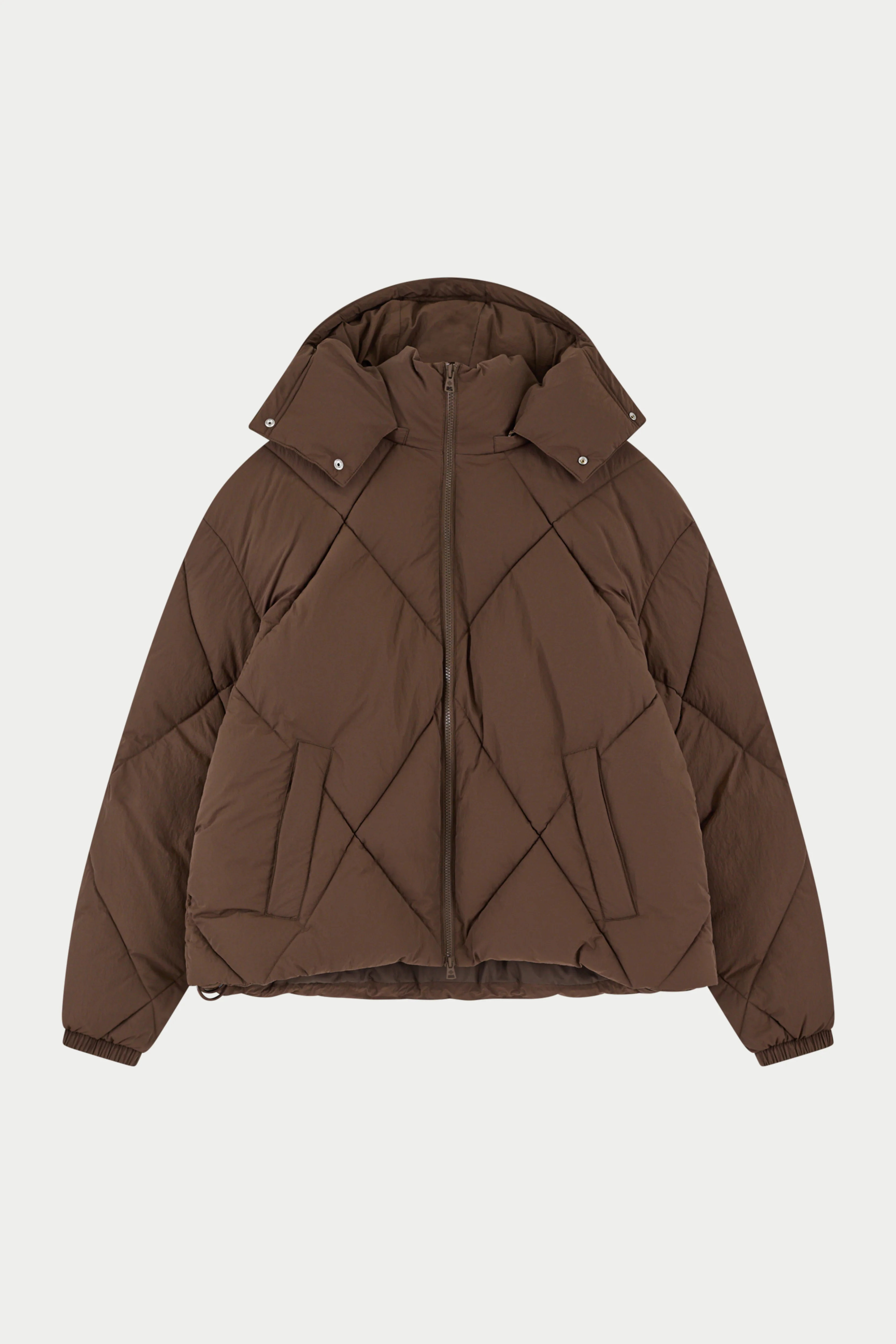 DIAMOND QUILTED PUFFER COAT - BROWN