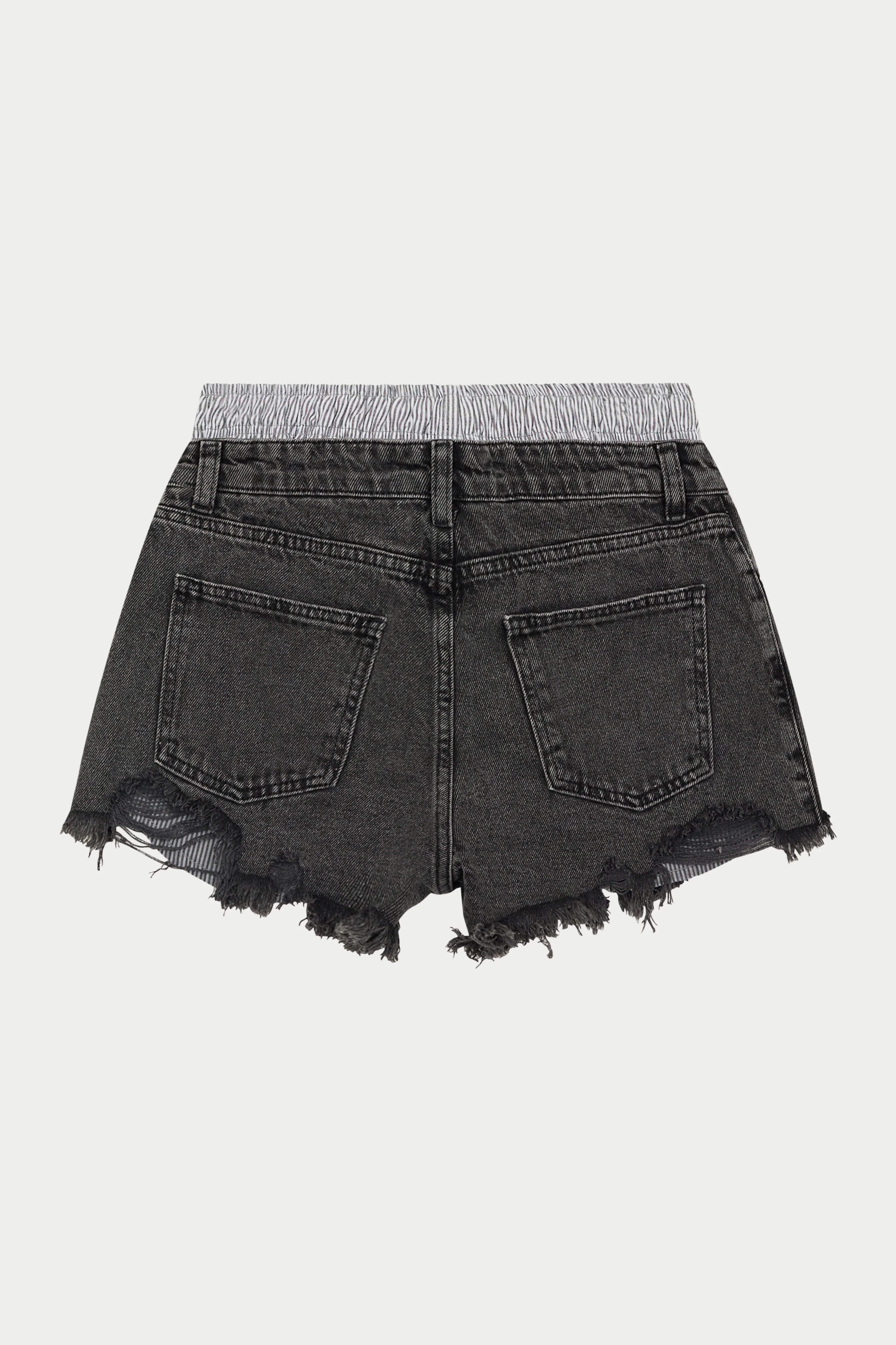 DOUBLE LAYER BOXER DENIM SHORTS - BLACK WASH - Image 8