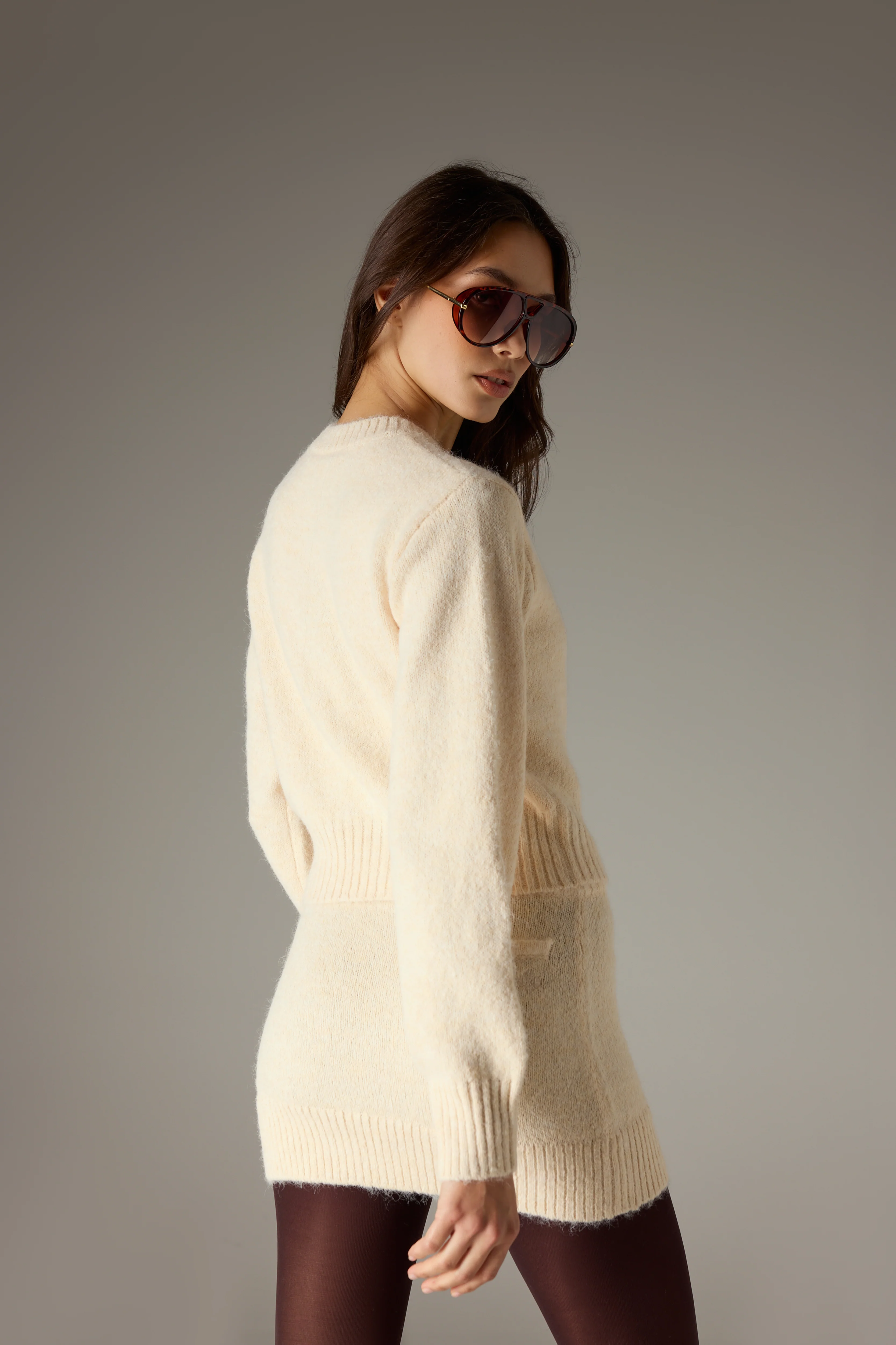 EMBLEM EMBROIDERED KNIT CROP CARDIGAN - BUTTERMILK - Image 6