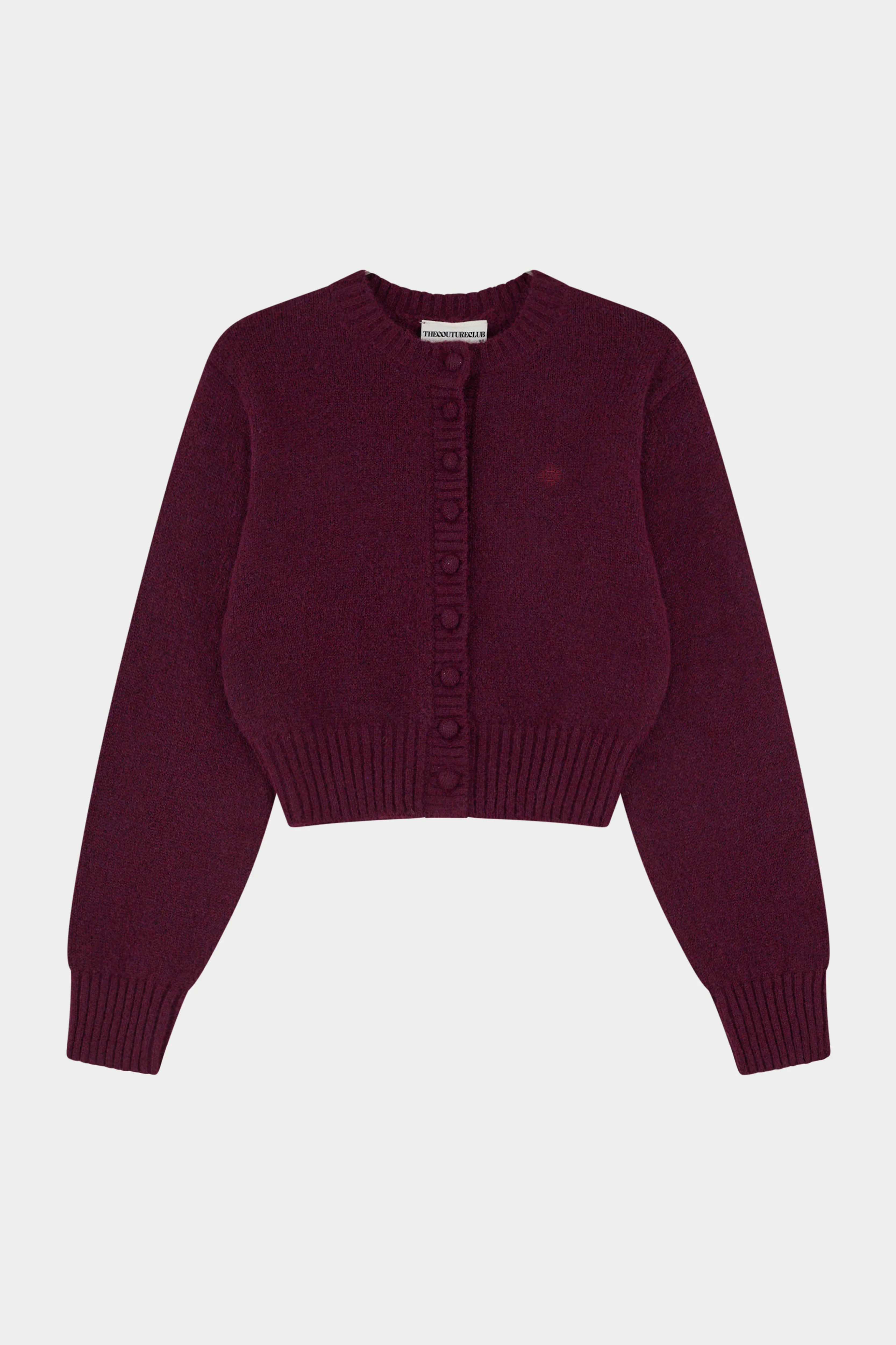 EMBLEM EMBROIDERED KNIT CROP CARDIGAN - PLUM - Image 7