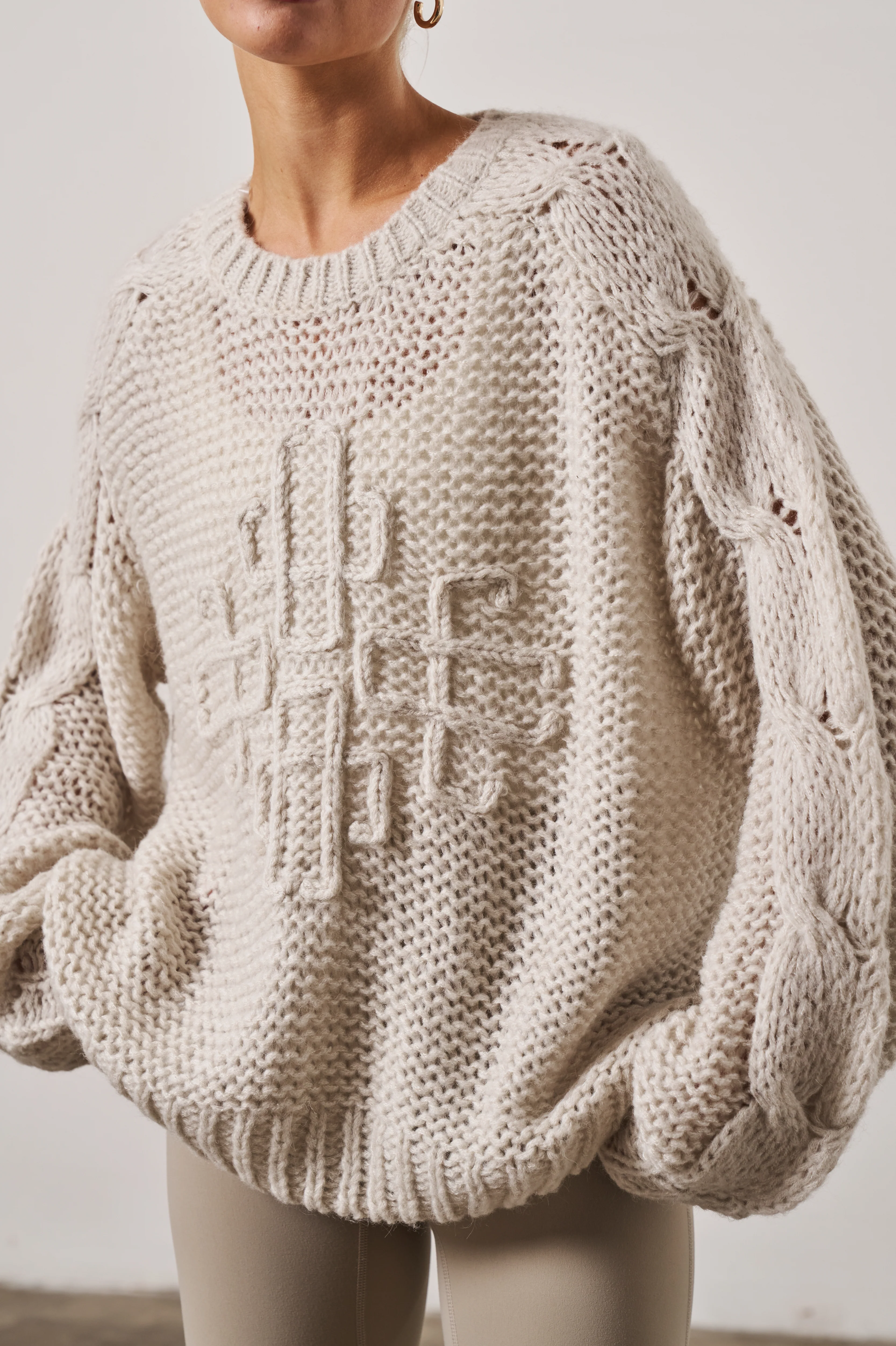 EMBLEM OVERSIZED KNIT JUMPER - STONE - Image 6