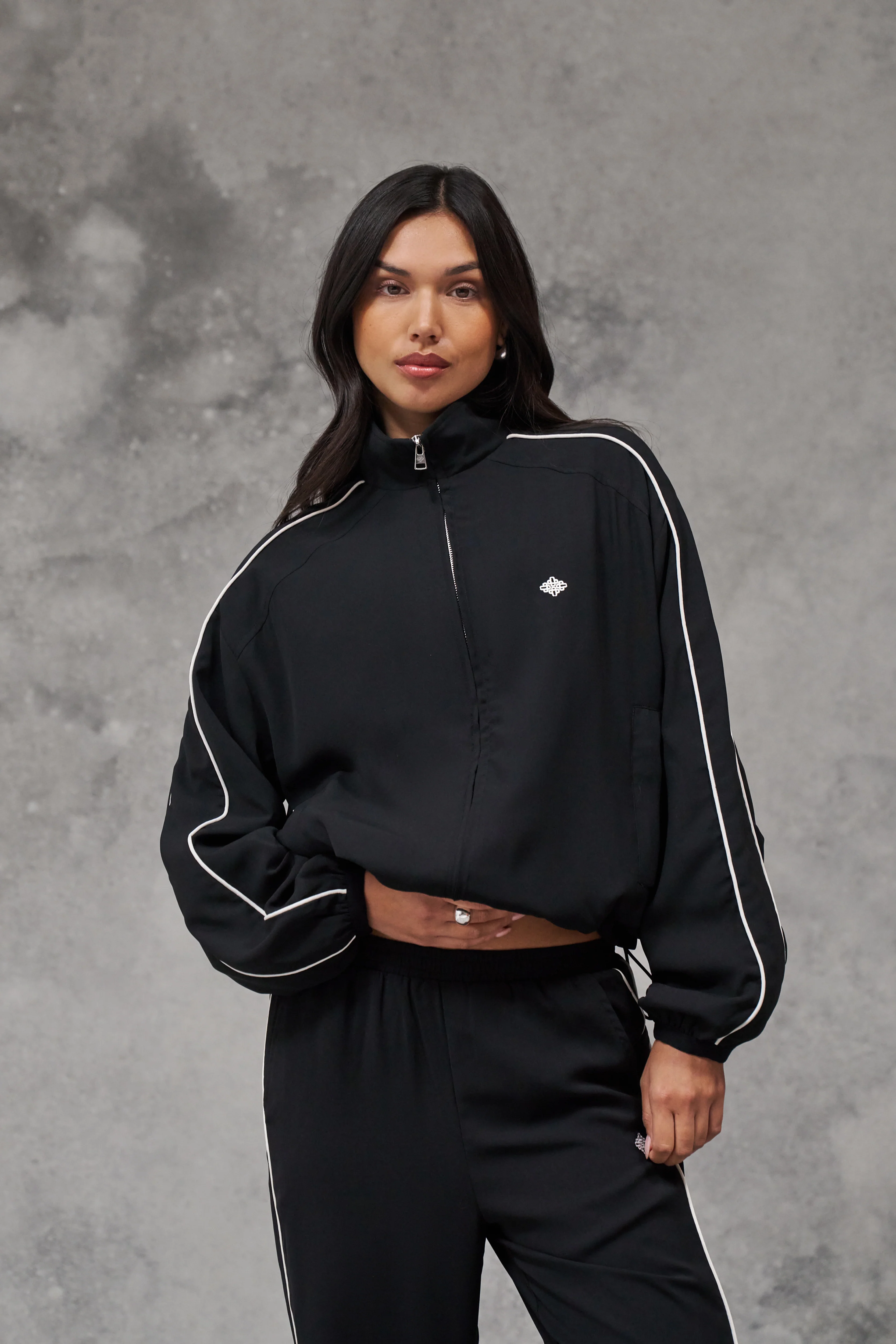 EMBLEM PIPED ZIP THROUGH JACKET - BLACK - Image 2