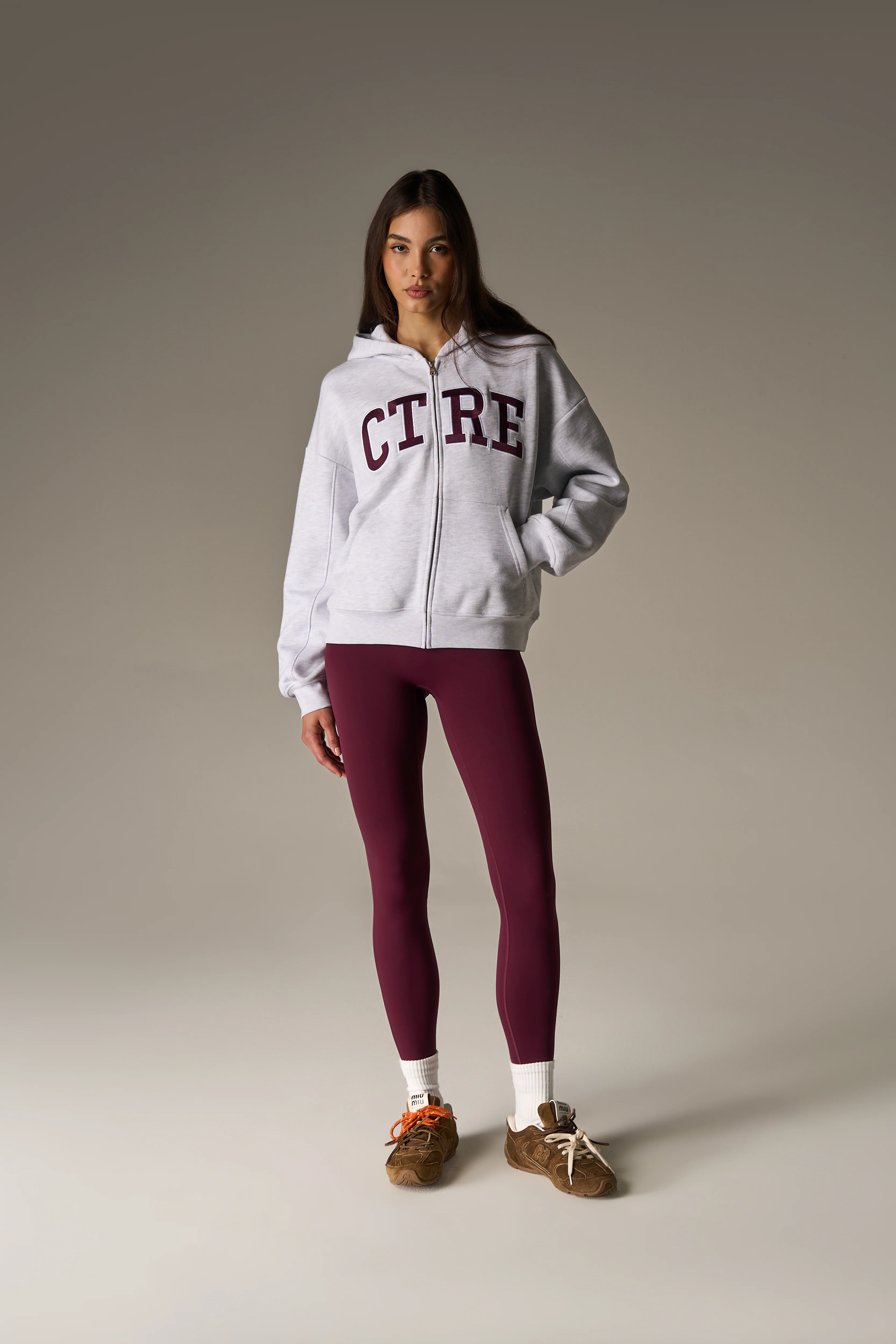 EMBROIDERED CTRE ZIP THROUGH HOODIE - GREY MARL - Image 3