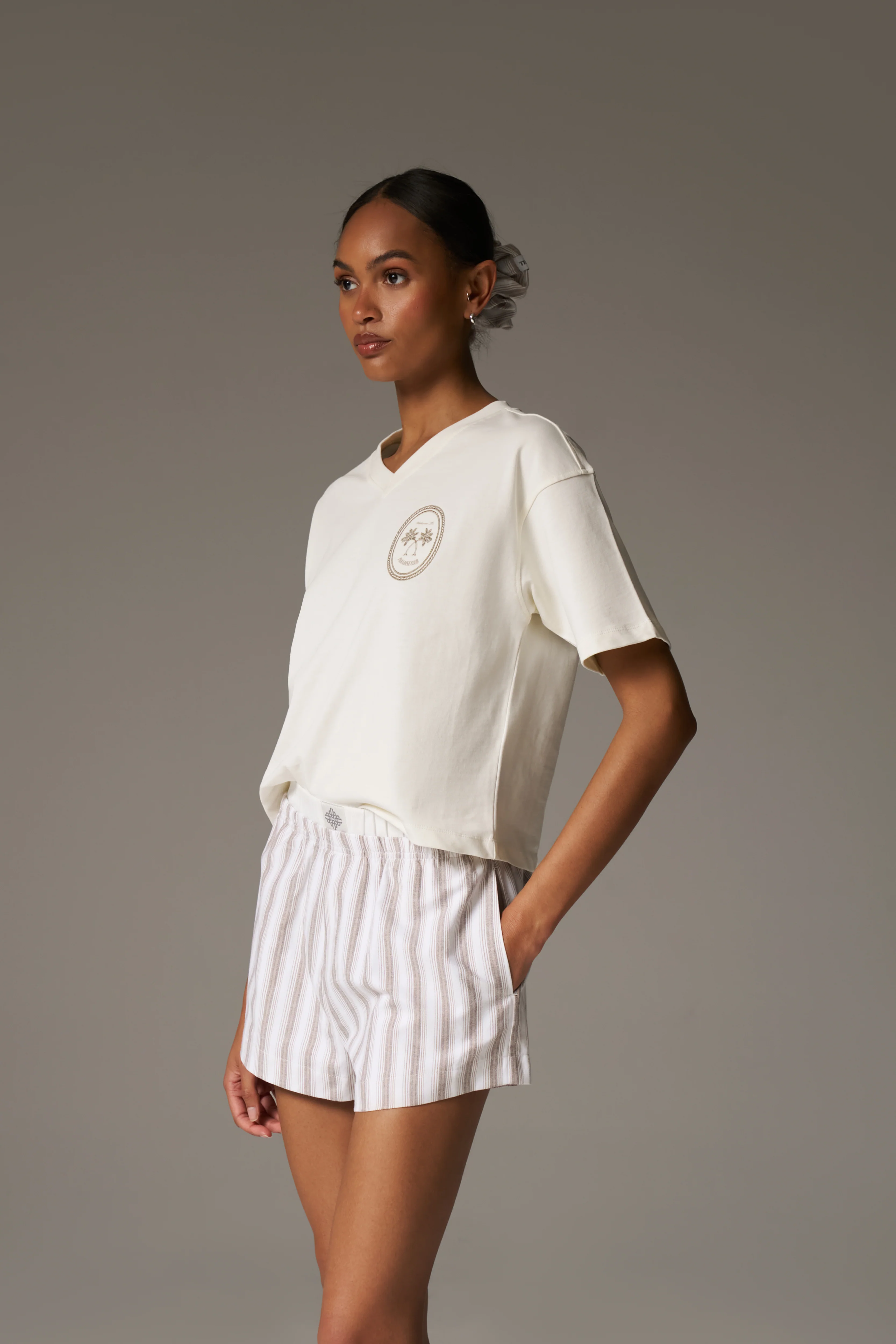 EMBROIDERED PALM GRAPHIC BOXY T-SHIRT - OFF WHITE - Image 5