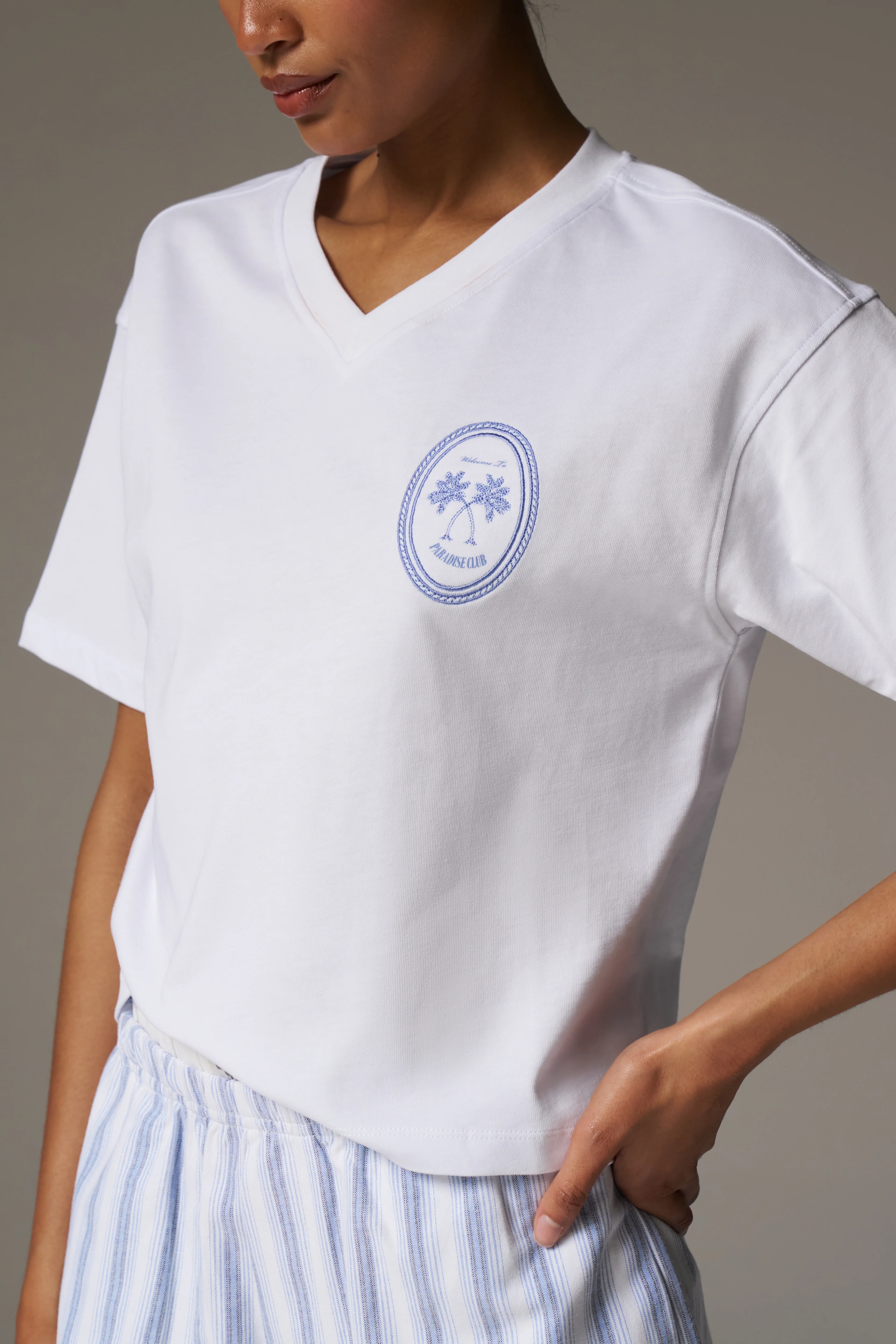 EMBROIDERED PALM GRAPHIC BOXY T-SHIRT - WHITE - Image 4