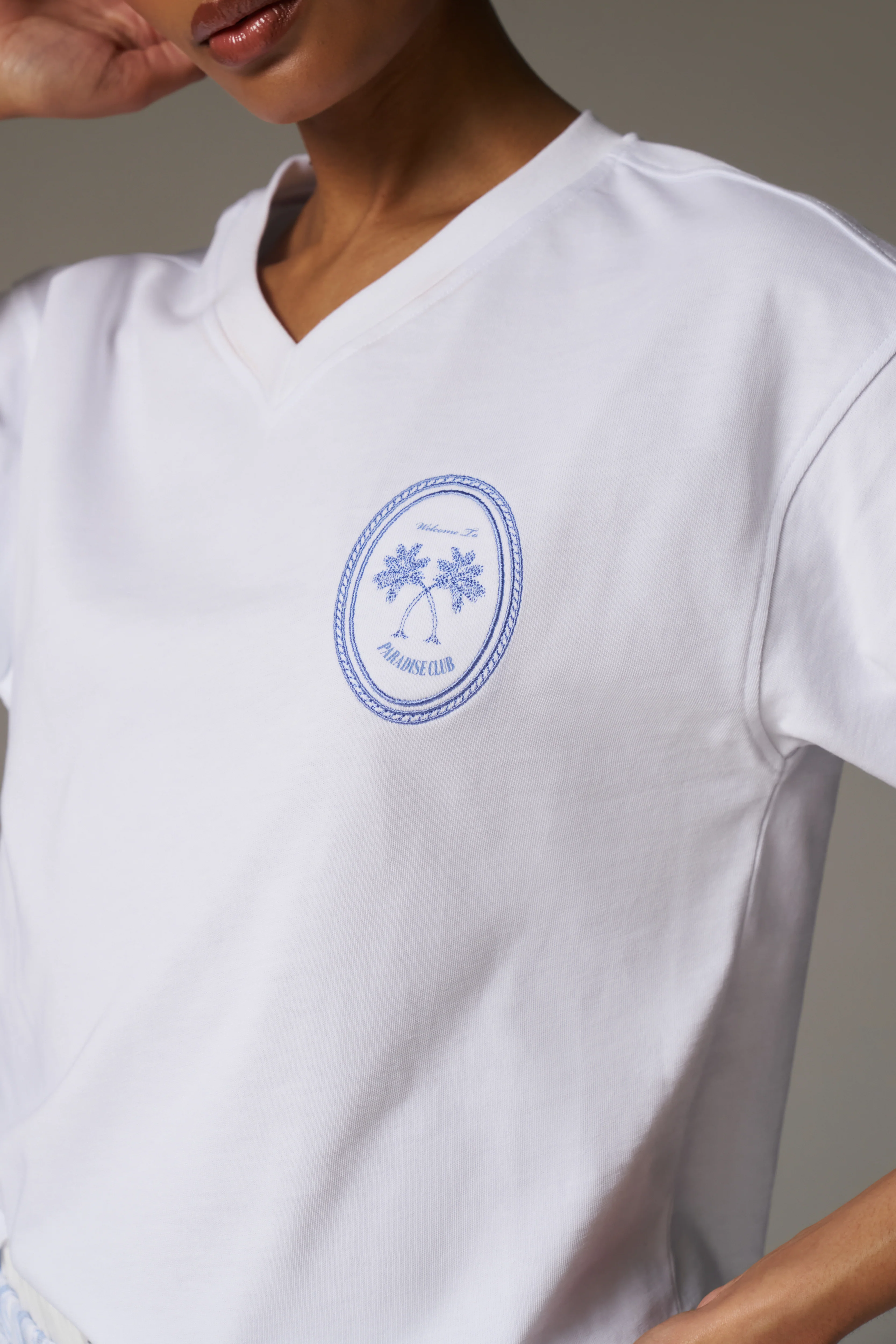 EMBROIDERED PALM GRAPHIC BOXY T-SHIRT - WHITE - Image 5